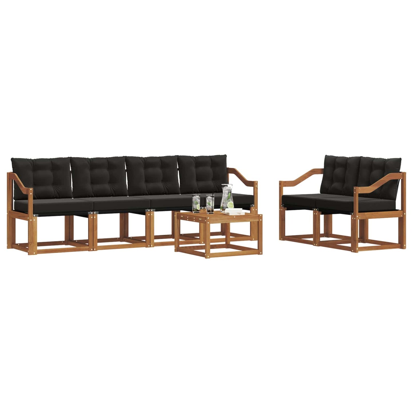 vidaXL Σειρά Καναπέ Εξωτερικού με μαξιλάρι 7 pcs Φυσικό και Μαύρο