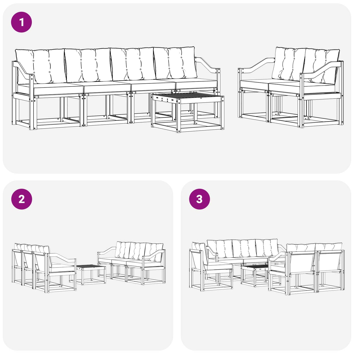 vidaXL Σειρά Καναπέ Εξωτερικού με μαξιλάρι 7 pcs Φυσικό και Μαύρο