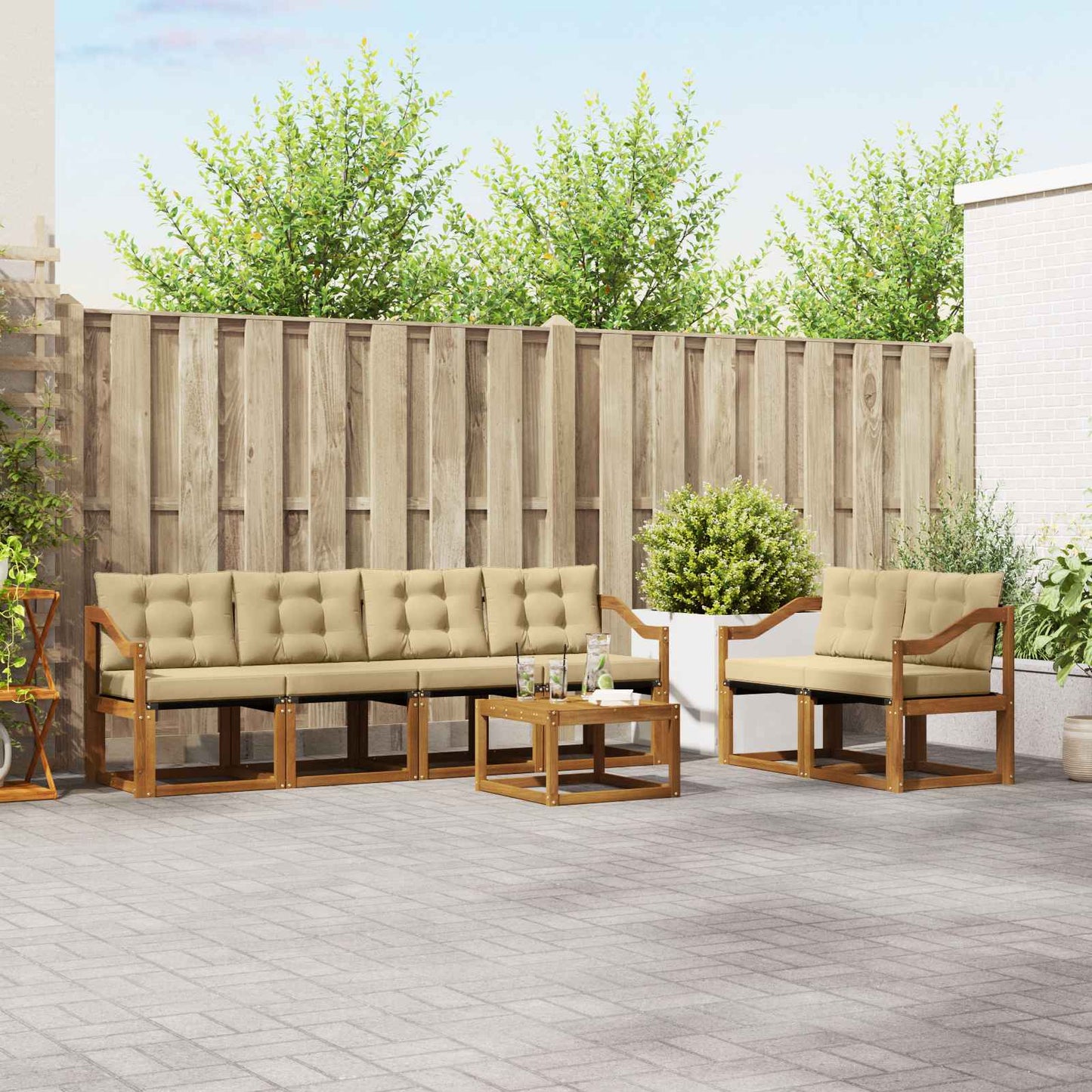 vidaXL Σειρά Καναπέ Εξωτερικού με μαξιλάρι 7 pcs Φυσικό και Μπεζ
