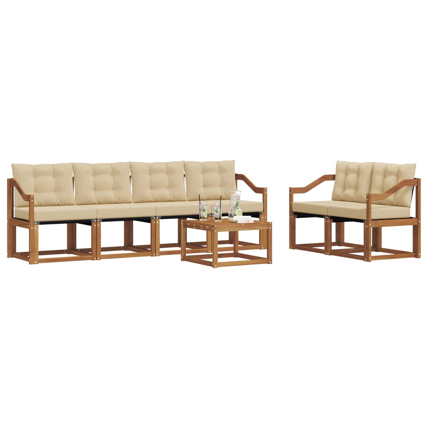 vidaXL Σειρά Καναπέ Εξωτερικού με μαξιλάρι 7 pcs Φυσικό και Μπεζ