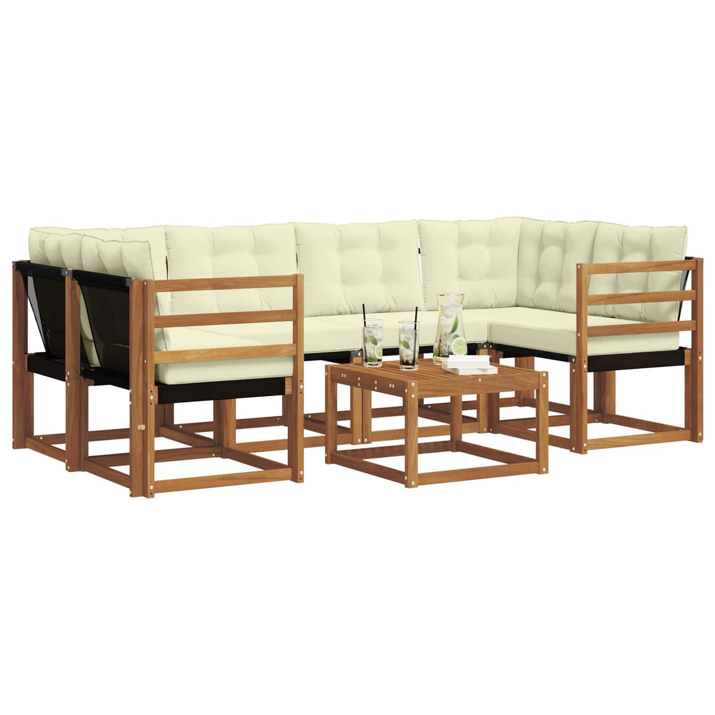 vidaXL Σειρά Καναπέ Εξωτερικού με μαξιλάρι 7 pcs Φυσικό και Κρέμα