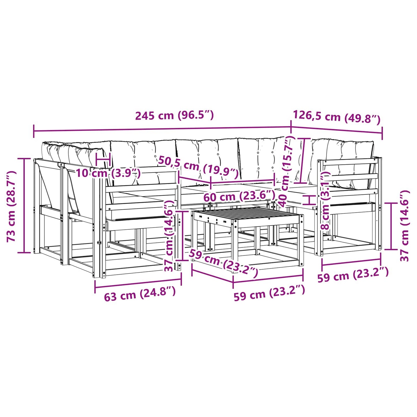 vidaXL Σειρά Καναπέ Εξωτερικού 7 pcs Φυσικό και Ανοιχτό Γκρι