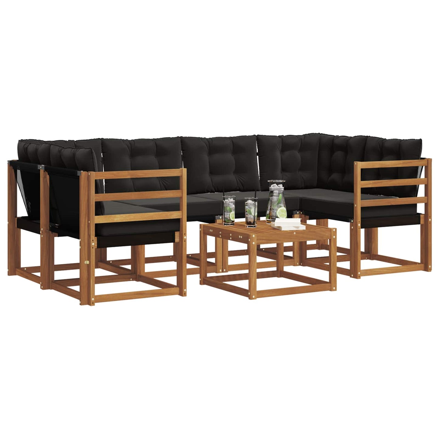 vidaXL Σειρά Καναπέ Εξωτερικού με μαξιλάρι 7 pcs Φυσικό και Μαύρο