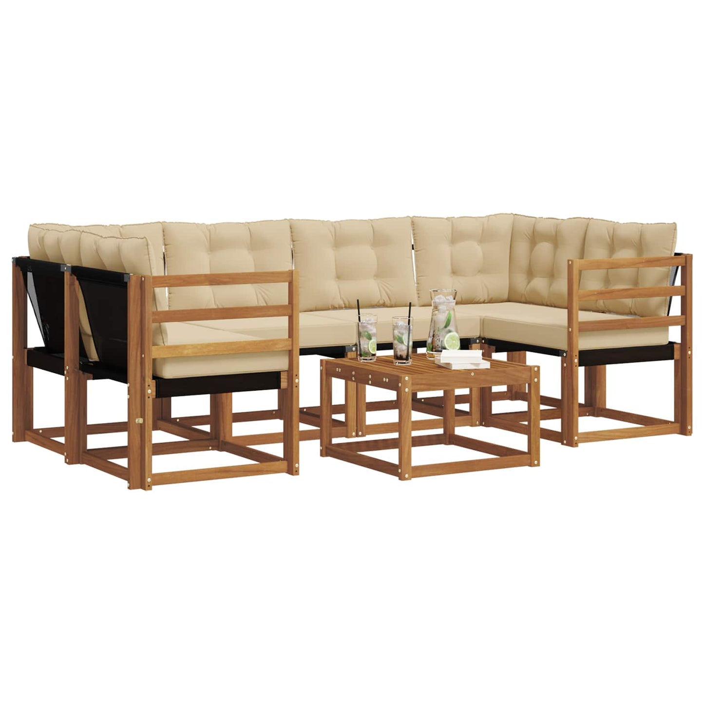 vidaXL Σειρά Καναπέ Εξωτερικού με μαξιλάρι 7 pcs Φυσικό και Μπεζ