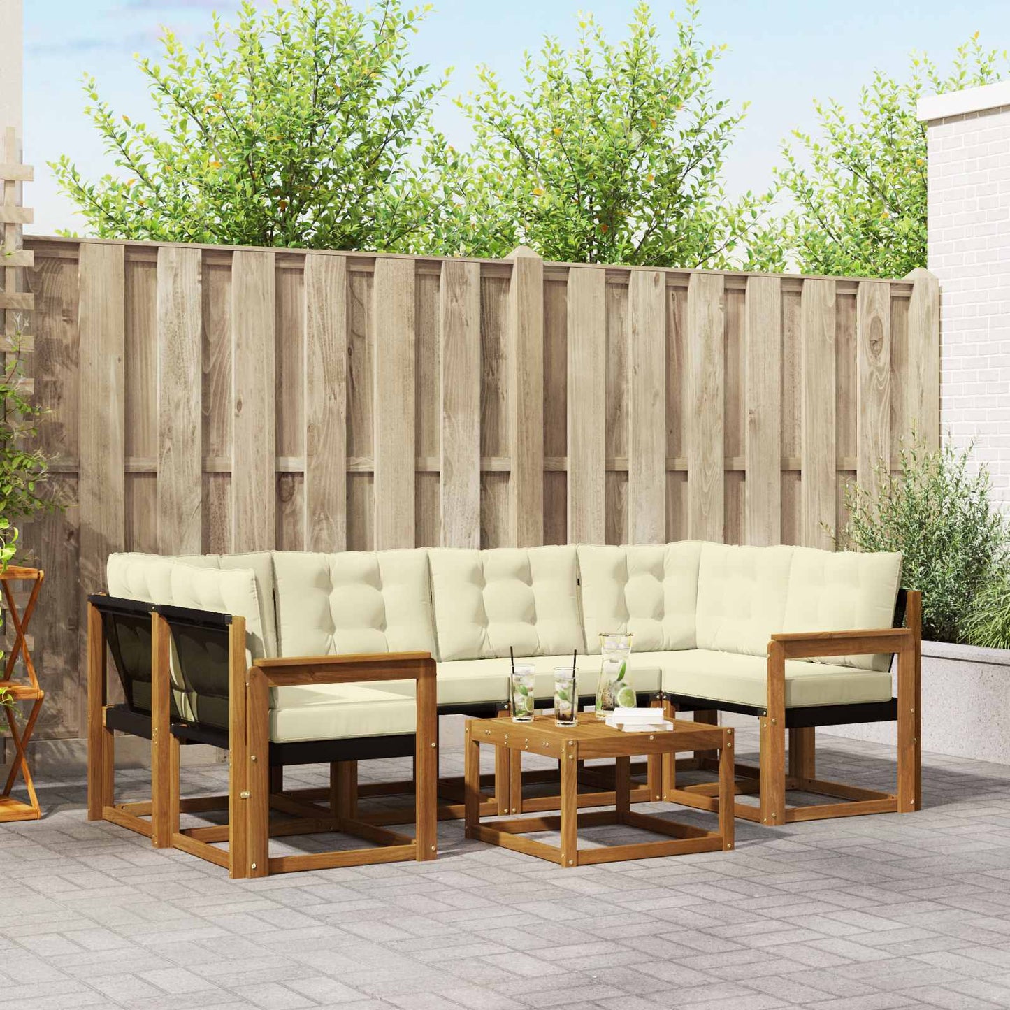 vidaXL Σειρά Καναπέ Εξωτερικού με μαξιλάρι 7 pcs Φυσικό και Κρέμα