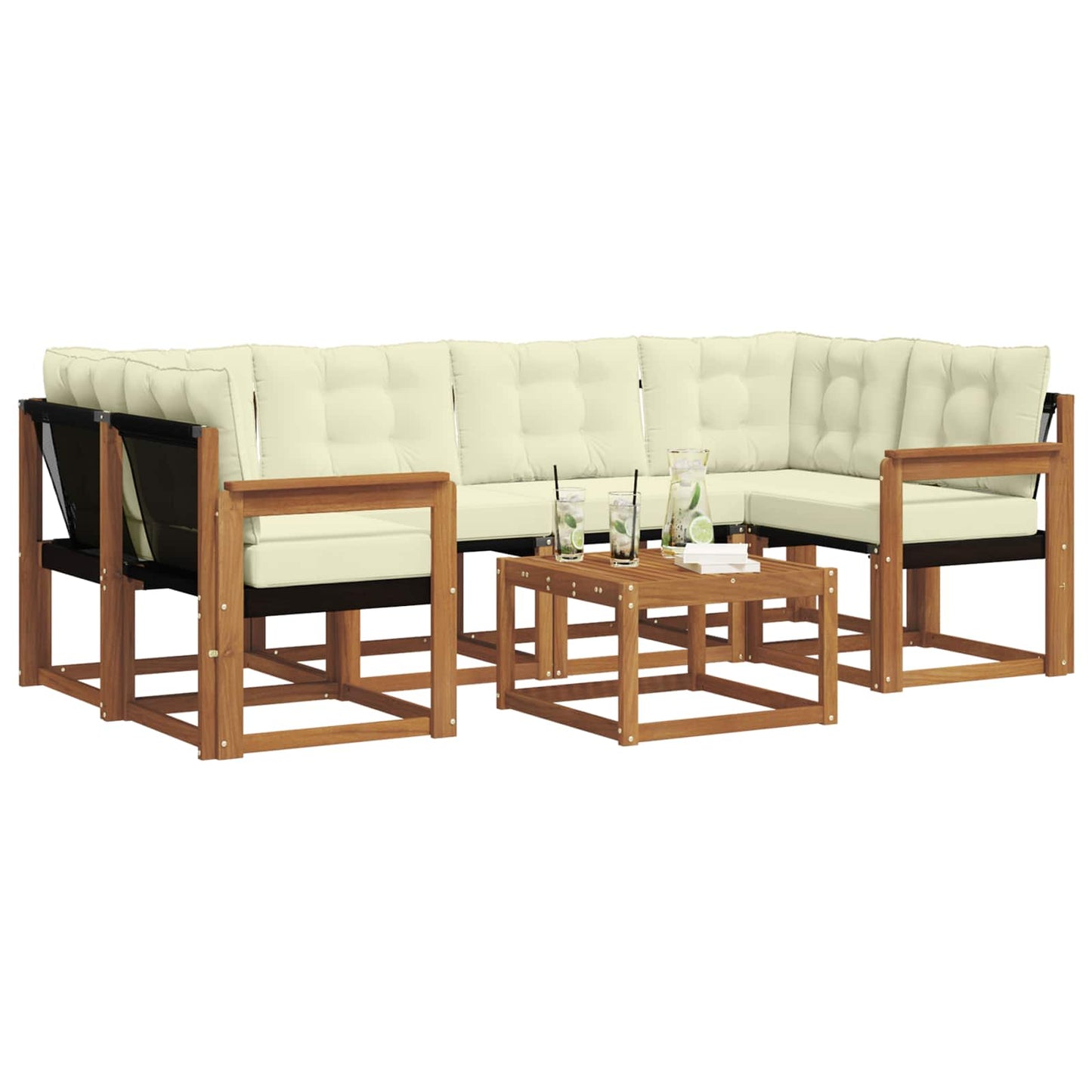 vidaXL Σειρά Καναπέ Εξωτερικού με μαξιλάρι 7 pcs Φυσικό και Κρέμα