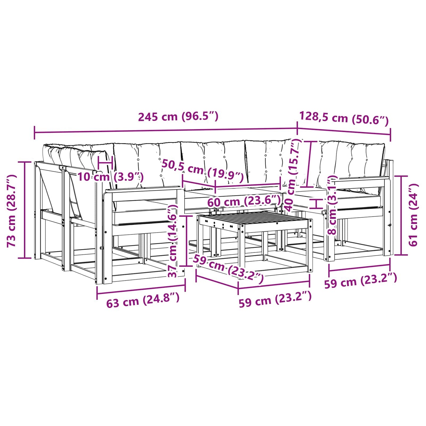vidaXL Σειρά Καναπέ Εξωτερικού 7 pcs Φυσικό και Ανοιχτό Γκρι