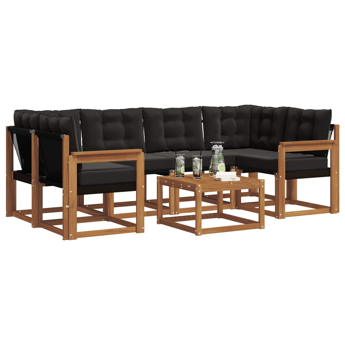 vidaXL Σειρά Καναπέ Εξωτερικού με μαξιλάρι 7 pcs Φυσικό και Μαύρο