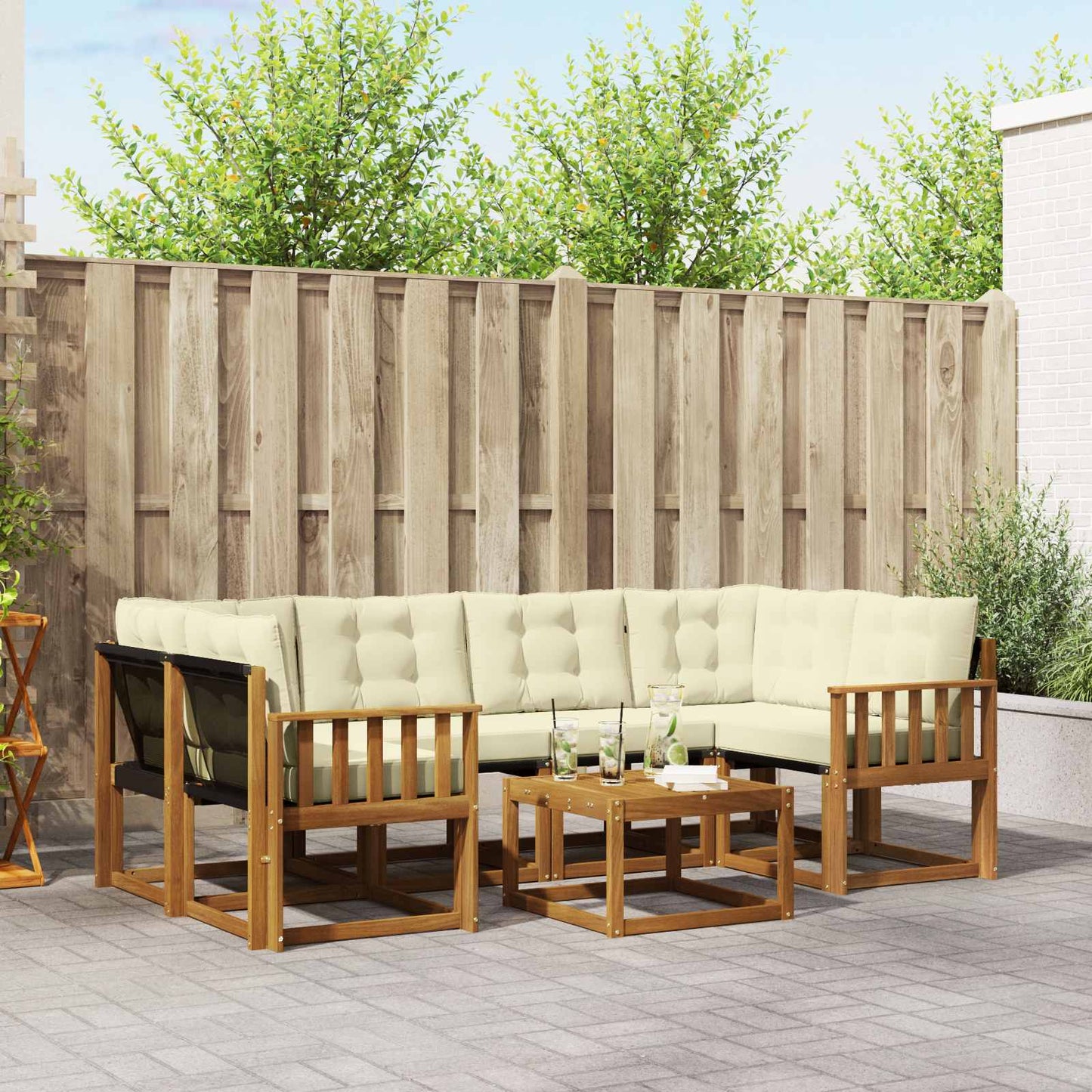 vidaXL Σειρά Καναπέ Εξωτερικού με μαξιλάρι 7 pcs Φυσικό και Κρέμα