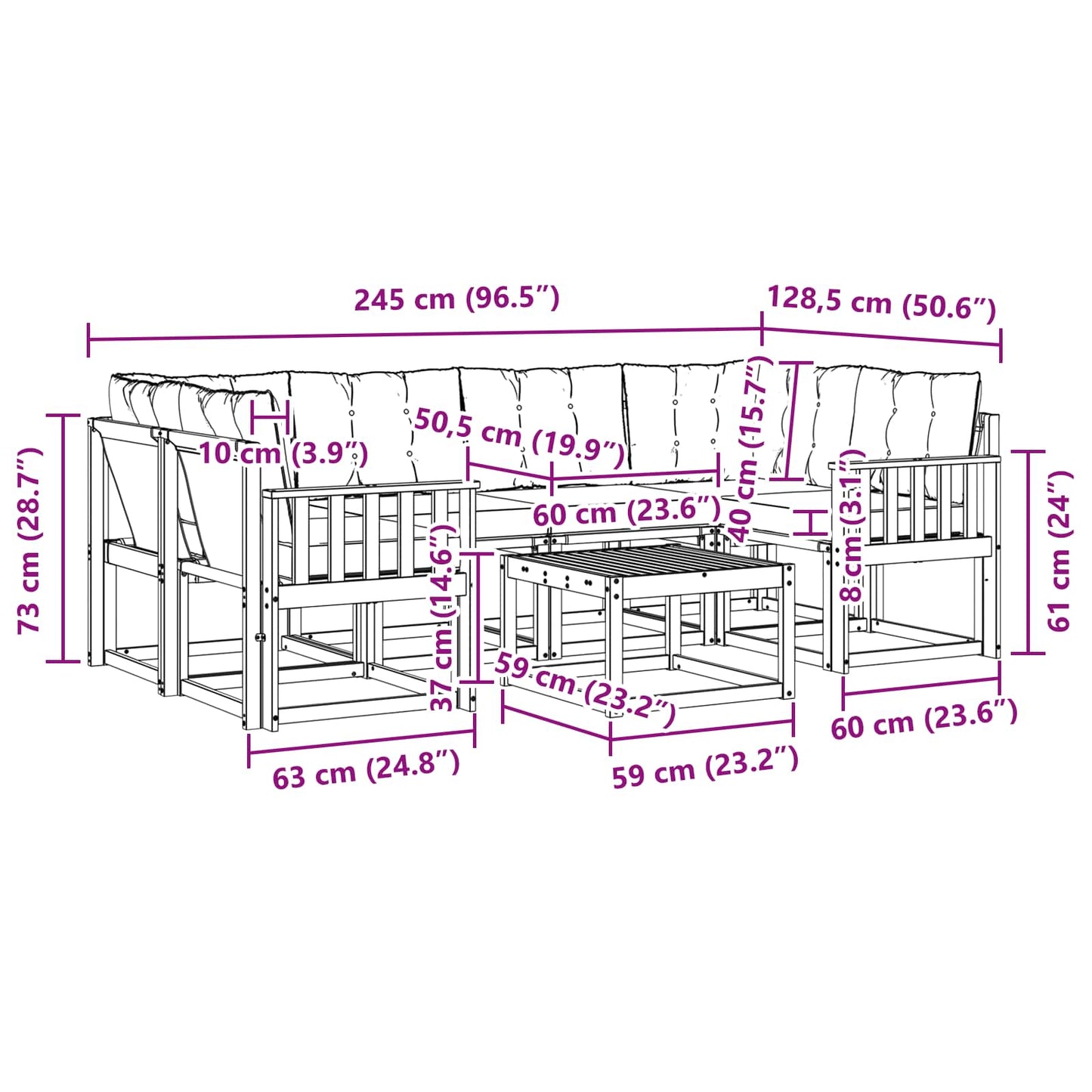 vidaXL Σειρά Καναπέ Εξωτερικού 7 pcs Φυσικό και Ανοιχτό Γκρι