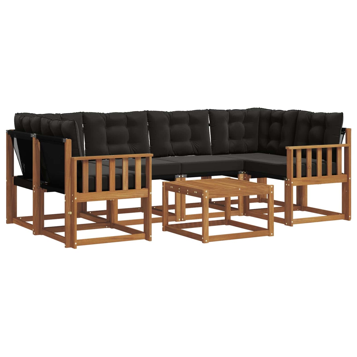 vidaXL Σειρά Καναπέ Εξωτερικού με μαξιλάρι 7 pcs Φυσικό και Μαύρο