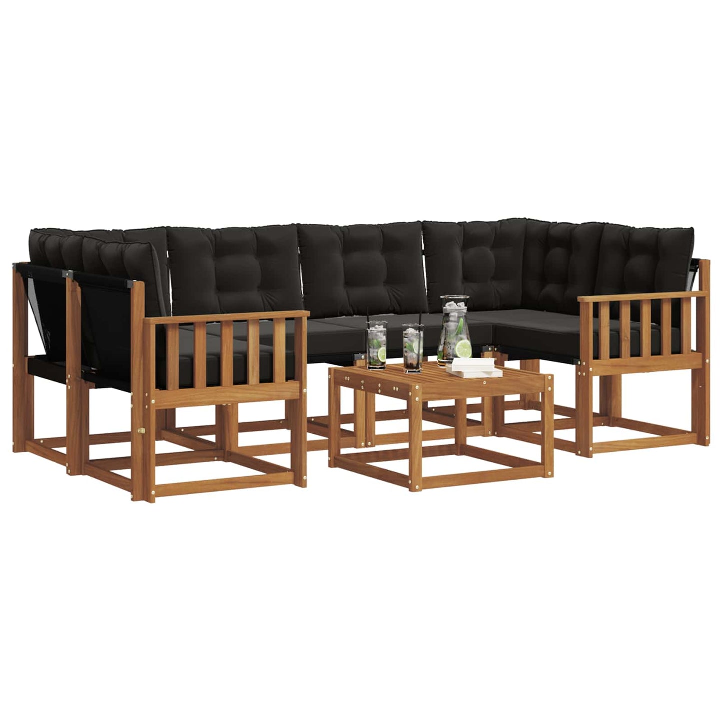vidaXL Σειρά Καναπέ Εξωτερικού με μαξιλάρι 7 pcs Φυσικό και Μαύρο