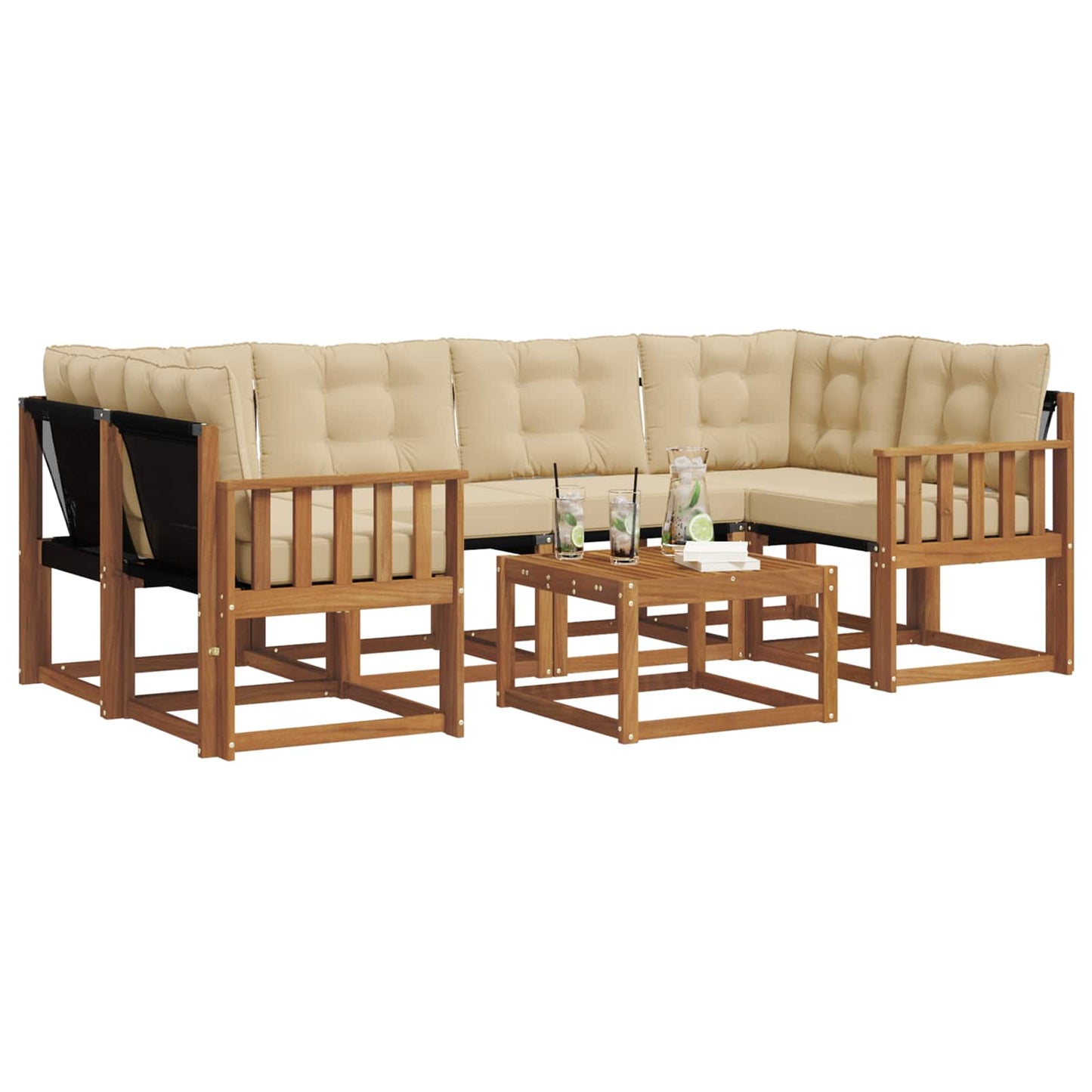 vidaXL Σειρά Καναπέ Εξωτερικού με μαξιλάρι 7 pcs Φυσικό και Μπεζ