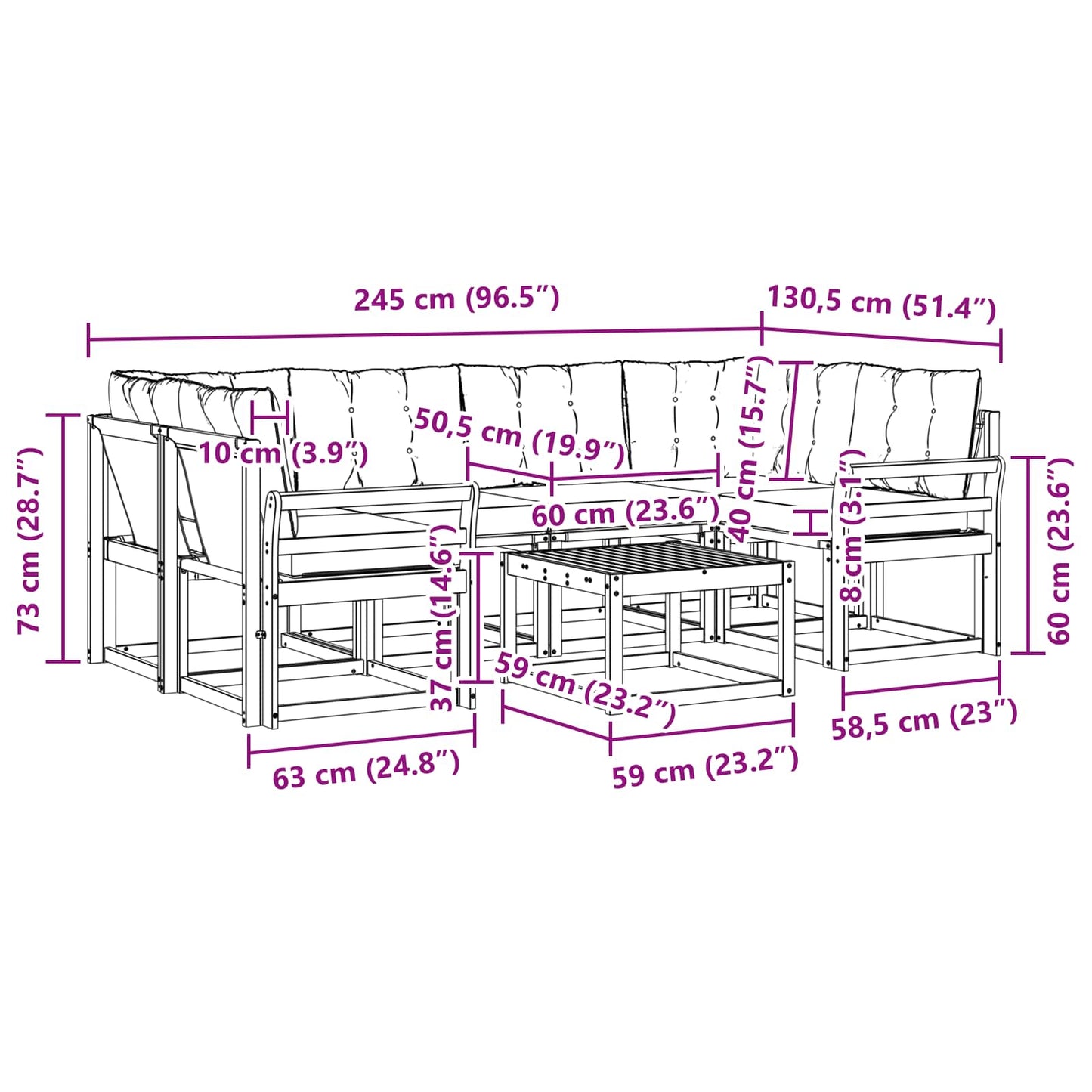 vidaXL Σειρά Καναπέ Εξωτερικού 7 pcs Φυσικό και Ανοιχτό Γκρι