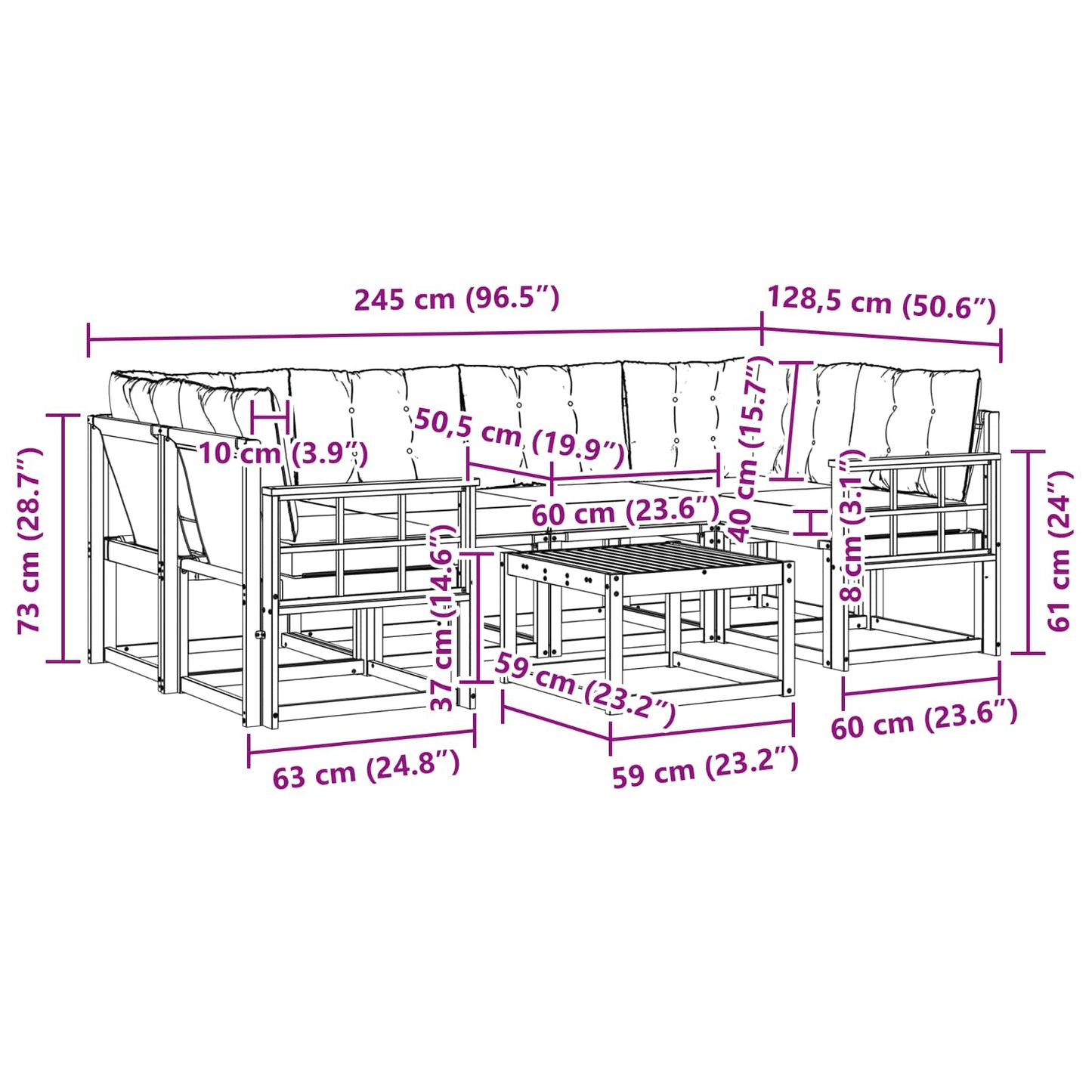 vidaXL Σειρά Καναπέ Εξωτερικού με μαξιλάρι 7 pcs Φυσικό και Μαύρο