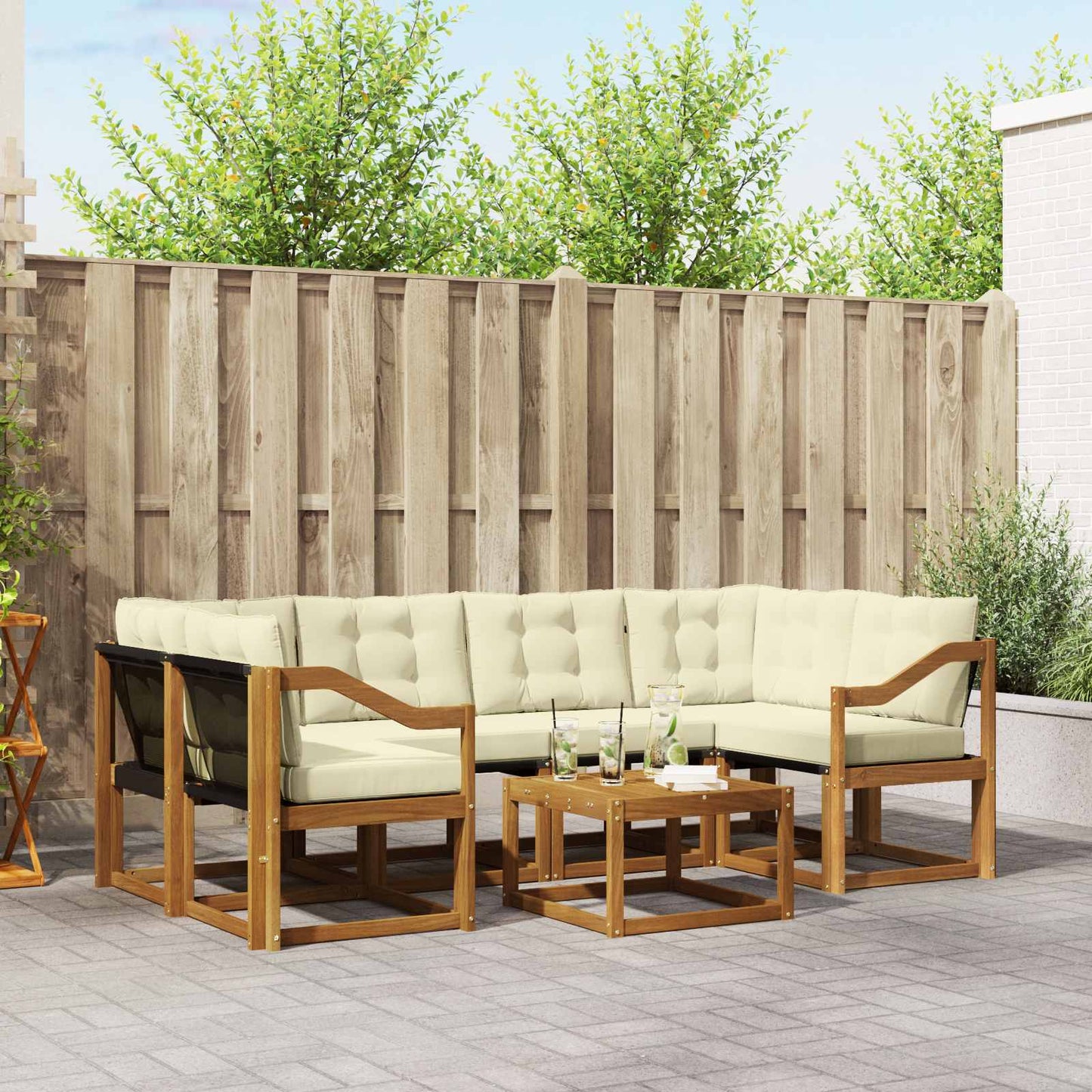 vidaXL Σειρά Καναπέ Εξωτερικού με μαξιλάρι 7 pcs Φυσικό και Κρέμα