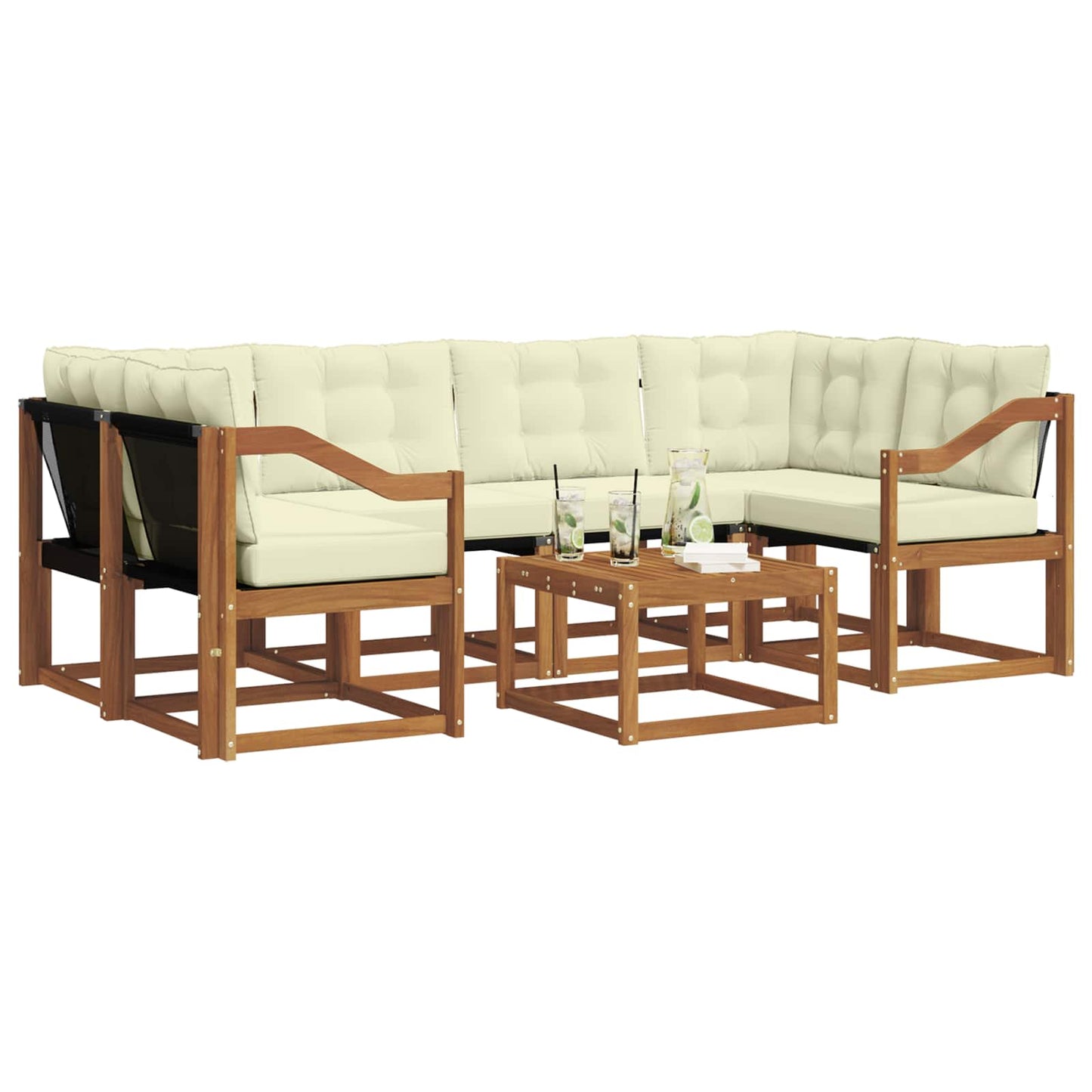 vidaXL Σειρά Καναπέ Εξωτερικού με μαξιλάρι 7 pcs Φυσικό και Κρέμα