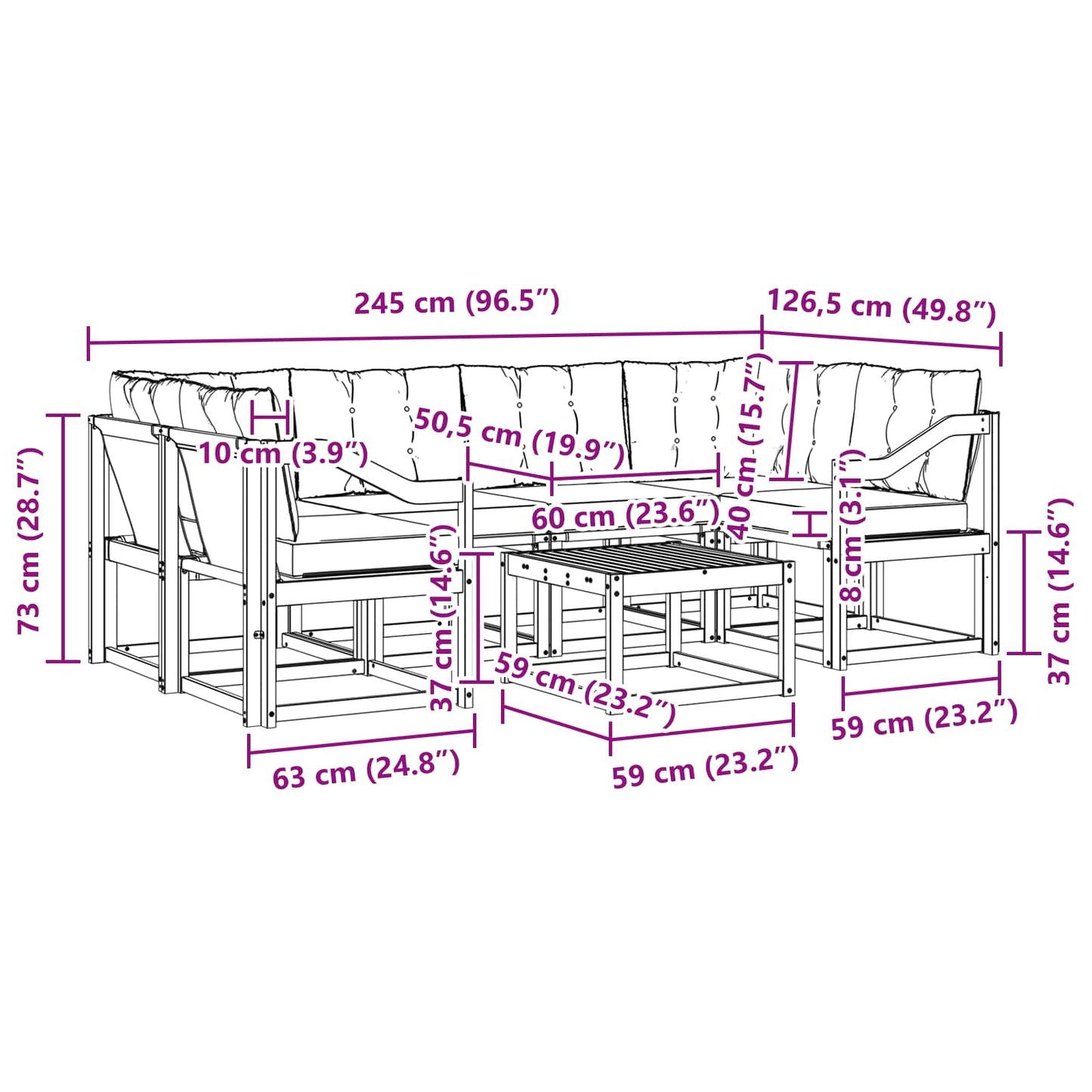 vidaXL Σειρά Καναπέ Εξωτερικού με μαξιλάρι 7 pcs Φυσικό και Κρέμα