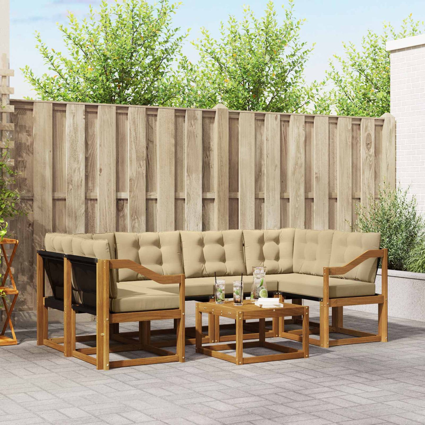 vidaXL Σειρά Καναπέ Εξωτερικού με μαξιλάρι 7 pcs Φυσικό και Μπεζ
