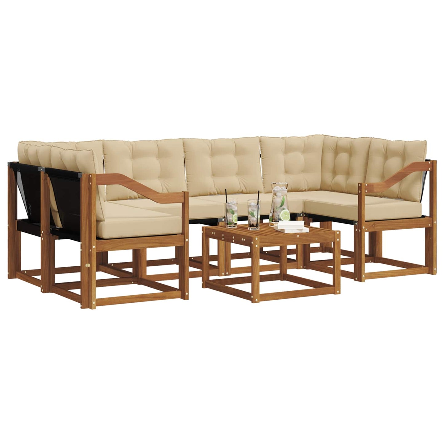 vidaXL Σειρά Καναπέ Εξωτερικού με μαξιλάρι 7 pcs Φυσικό και Μπεζ