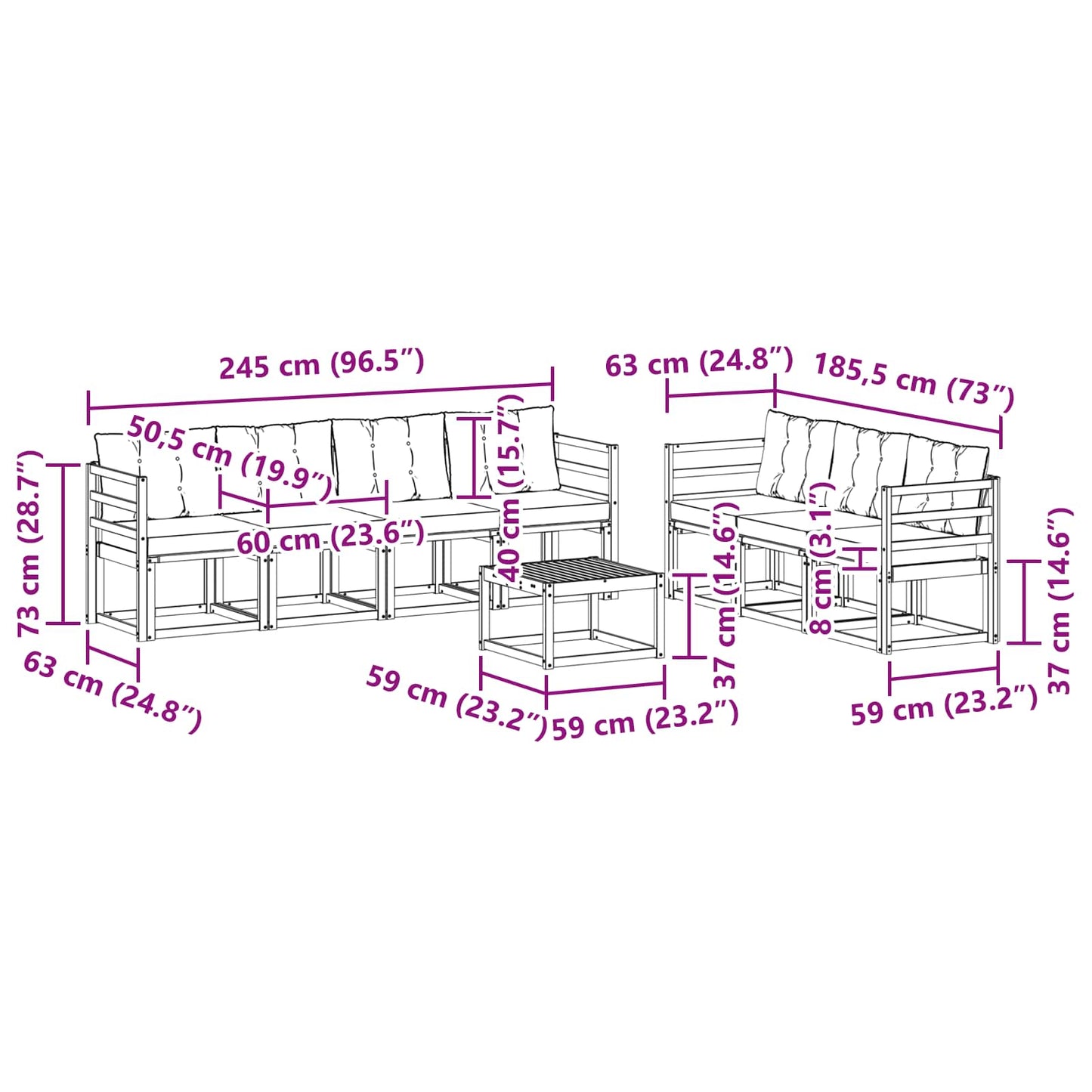 vidaXL Σειρά Καναπέ Εξωτερικού με μαξιλάρι 8 pcs Φυσικό και Μπεζ