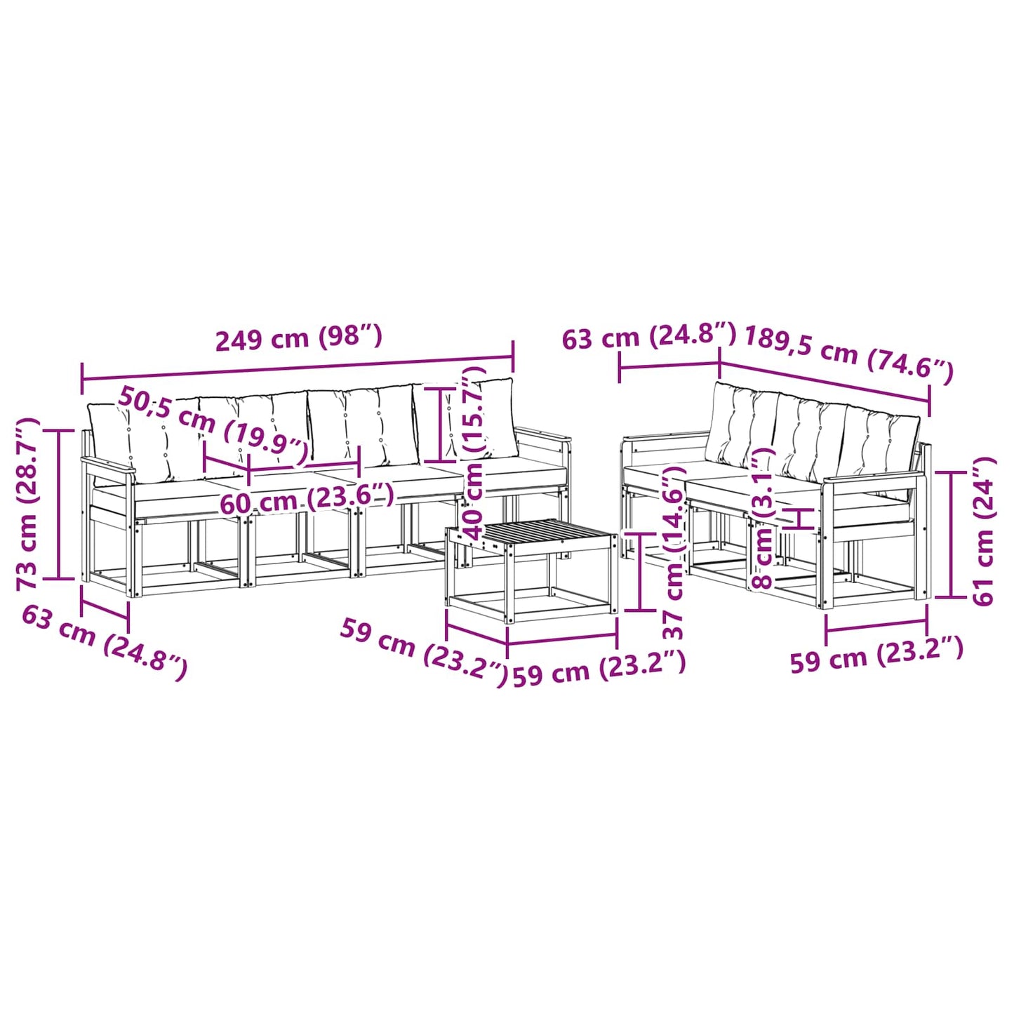 vidaXL Σειρά Καναπέ Εξωτερικού με μαξιλάρι 8 pcs Φυσικό και Κρέμα
