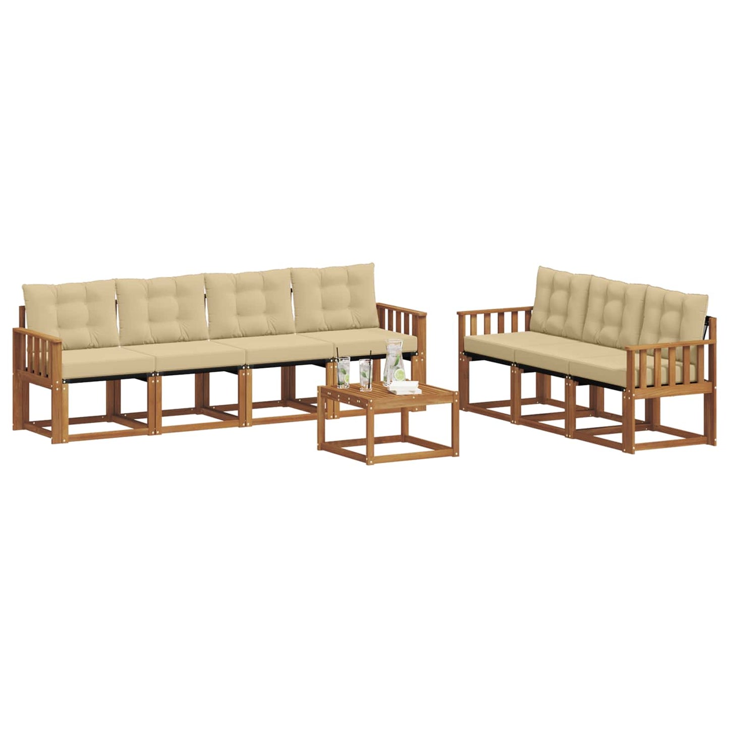 vidaXL Σειρά Καναπέ Εξωτερικού με μαξιλάρι 8 pcs Φυσικό και Μπεζ