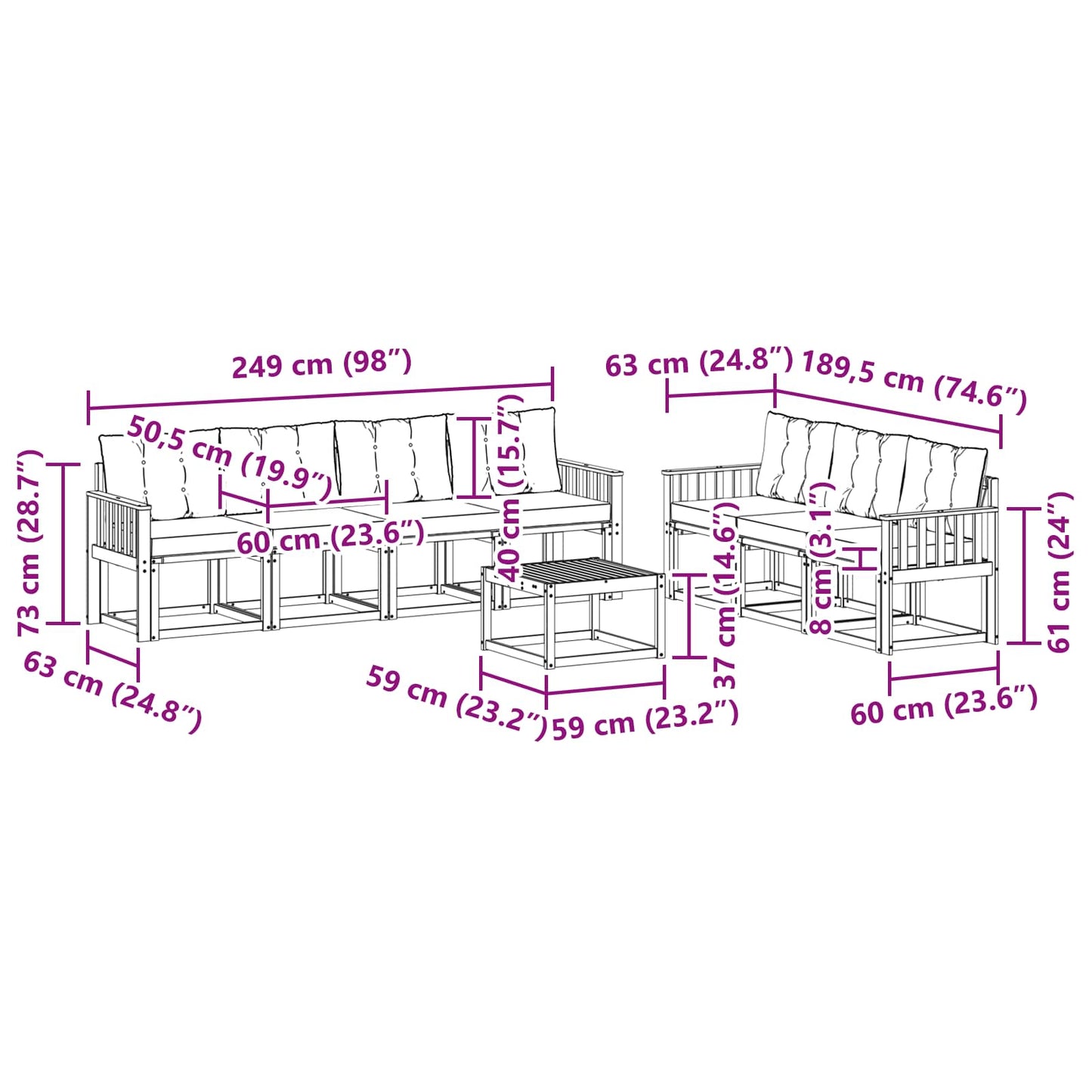 vidaXL Σειρά Καναπέ Εξωτερικού με μαξιλάρι 8 pcs Φυσικό και Μπεζ