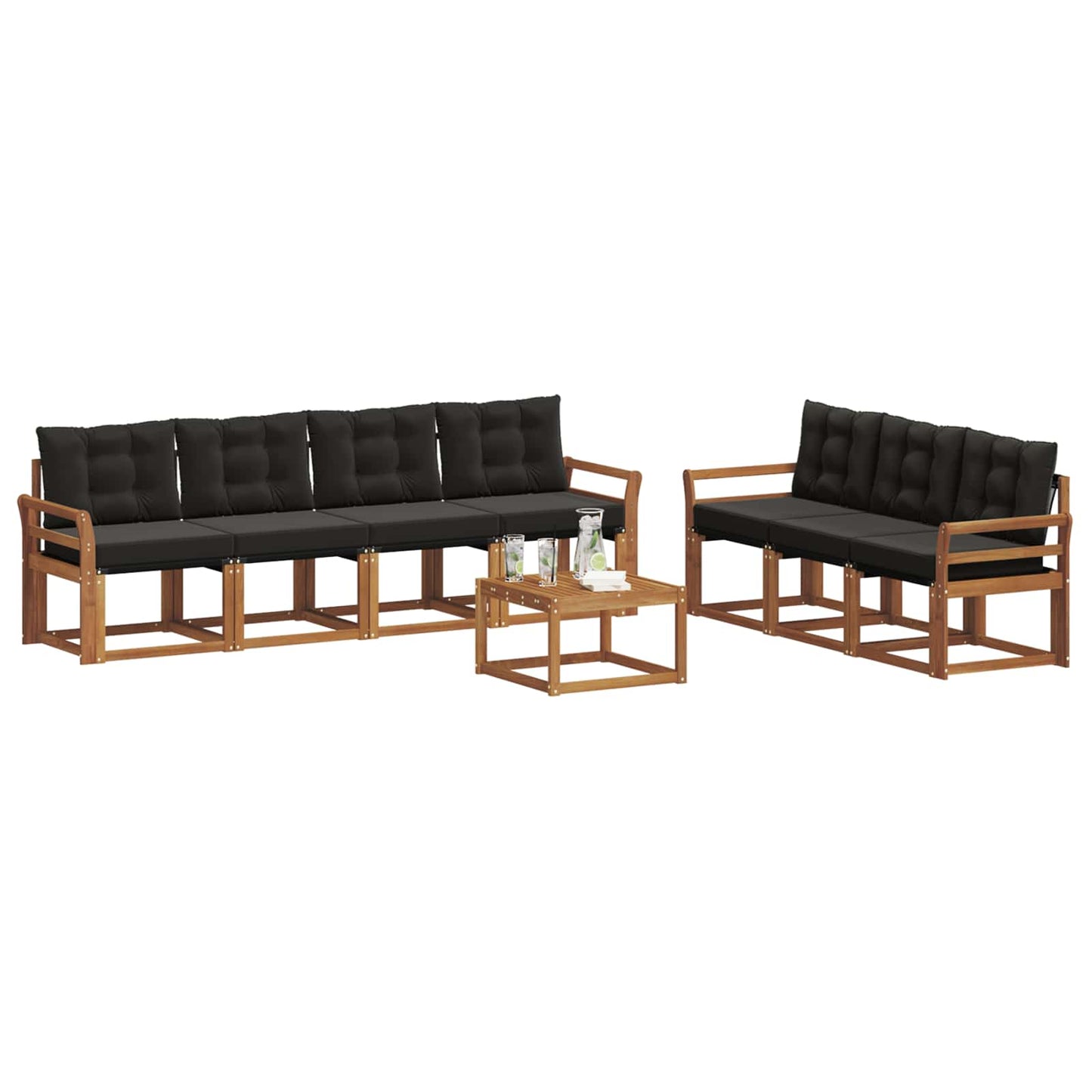 vidaXL Σειρά Καναπέ Εξωτερικού με μαξιλάρι 8 pcs Φυσικό και Μαύρο