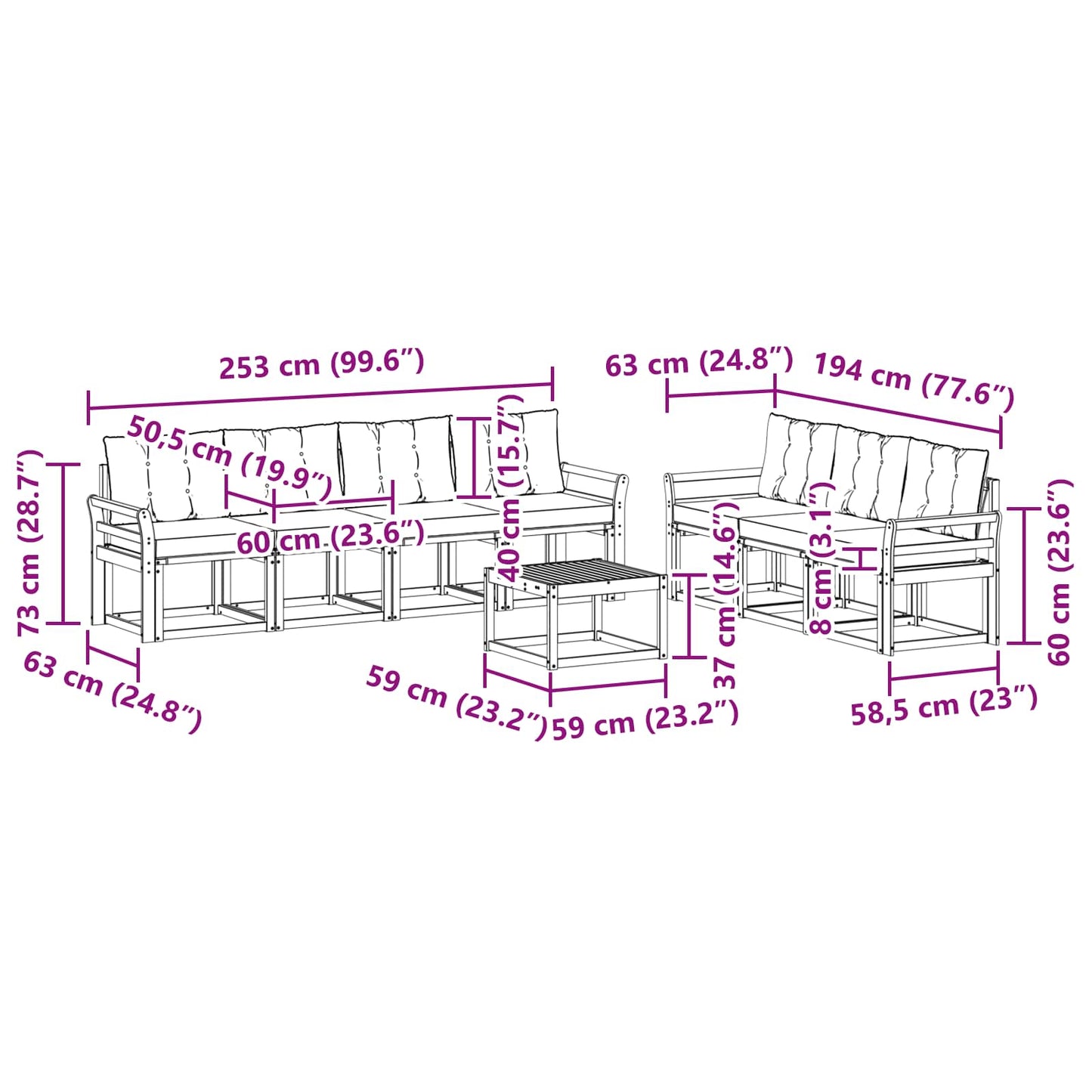vidaXL Σειρά Καναπέ Εξωτερικού με μαξιλάρι 8 pcs Φυσικό και Μπεζ