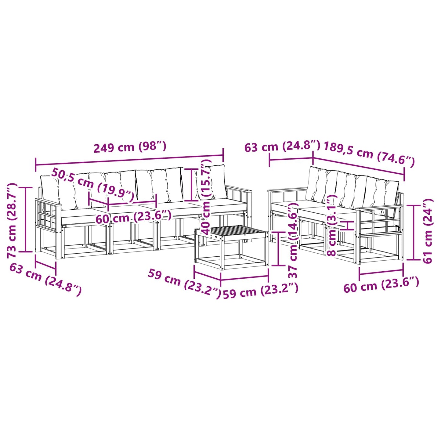 vidaXL Σειρά Καναπέ Εξωτερικού με μαξιλάρι 8 pcs Φυσικό και Μαύρο