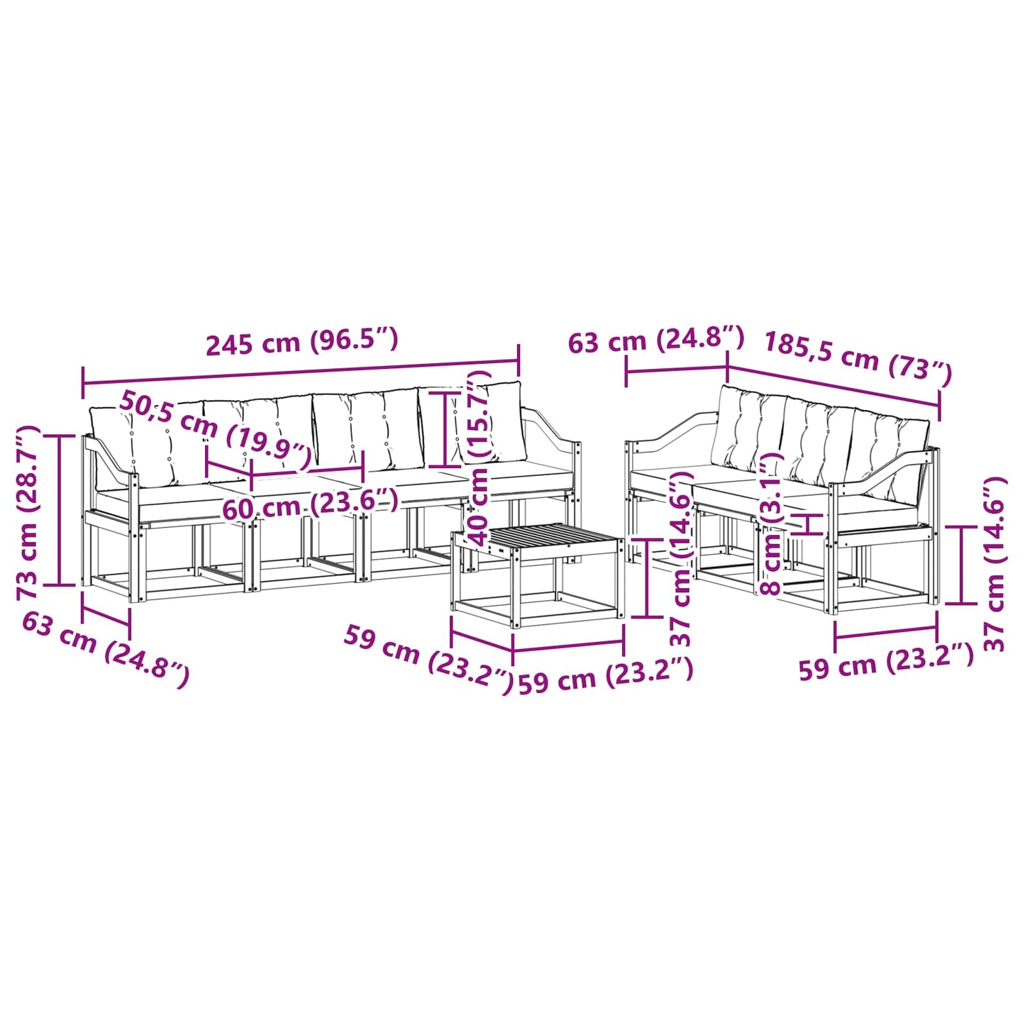 vidaXL Σειρά Καναπέ Εξωτερικού με μαξιλάρι 8 pcs Φυσικό και Μαύρο