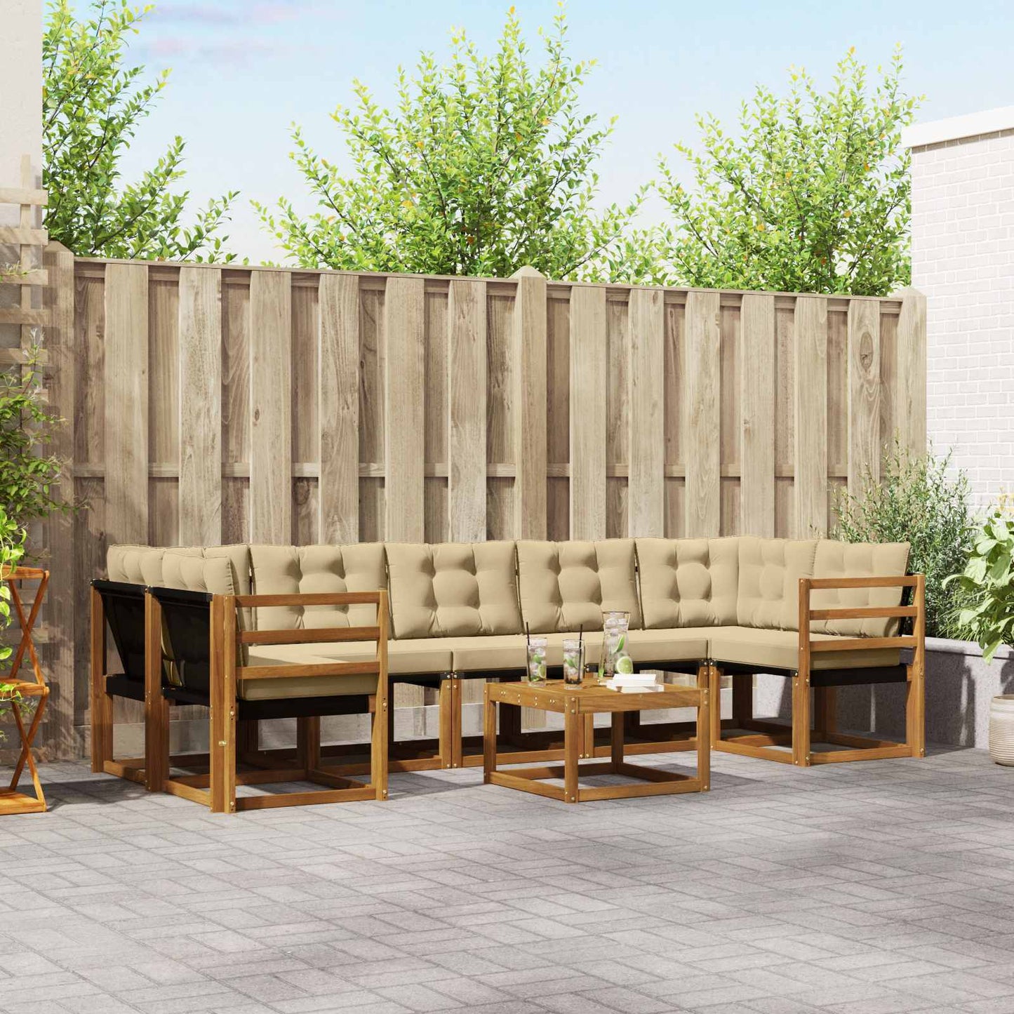vidaXL Σειρά Καναπέ Εξωτερικού με μαξιλάρι 8 pcs Φυσικό και Μπεζ