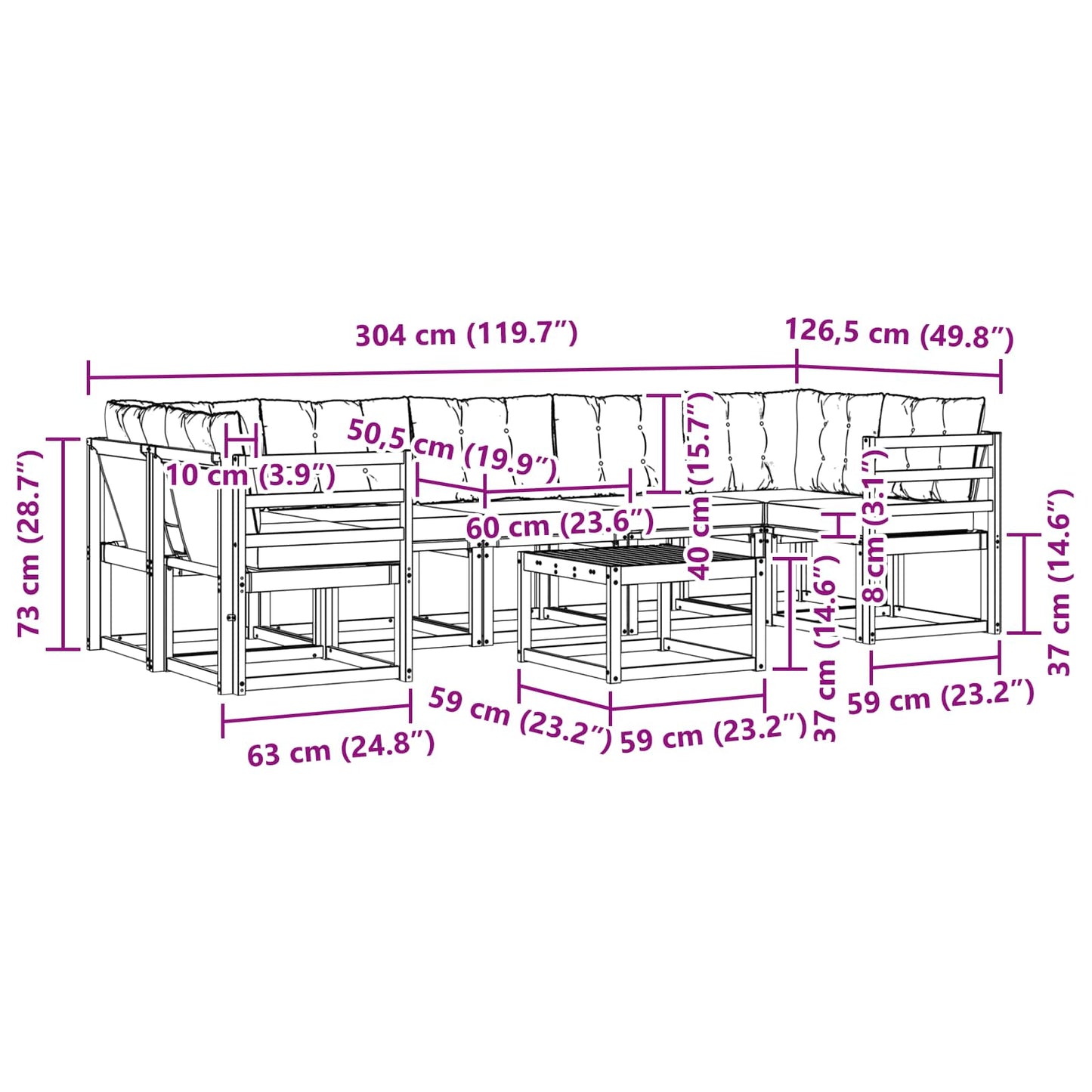 vidaXL Σειρά Καναπέ Εξωτερικού με μαξιλάρι 8 pcs Φυσικό και Μπεζ
