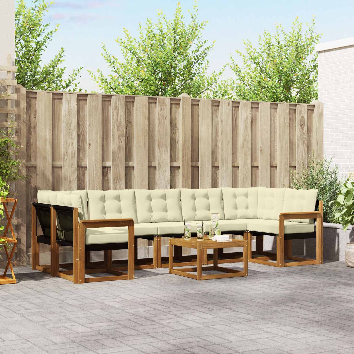 vidaXL Σειρά Καναπέ Εξωτερικού με μαξιλάρι 8 pcs Φυσικό και Κρέμα
