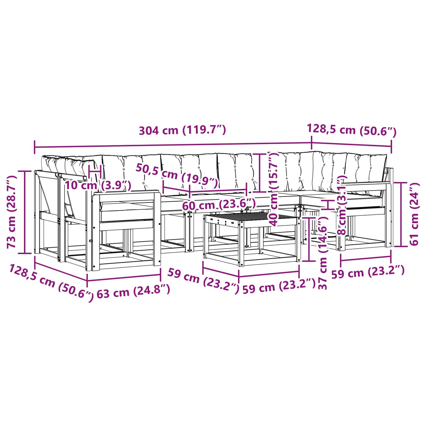 vidaXL Σειρά Καναπέ Εξωτερικού με μαξιλάρι 8 pcs Φυσικό και Κρέμα