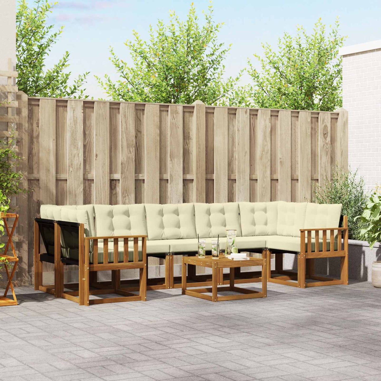 vidaXL Σειρά Καναπέ Εξωτερικού με μαξιλάρι 8 pcs Φυσικό και Κρέμα