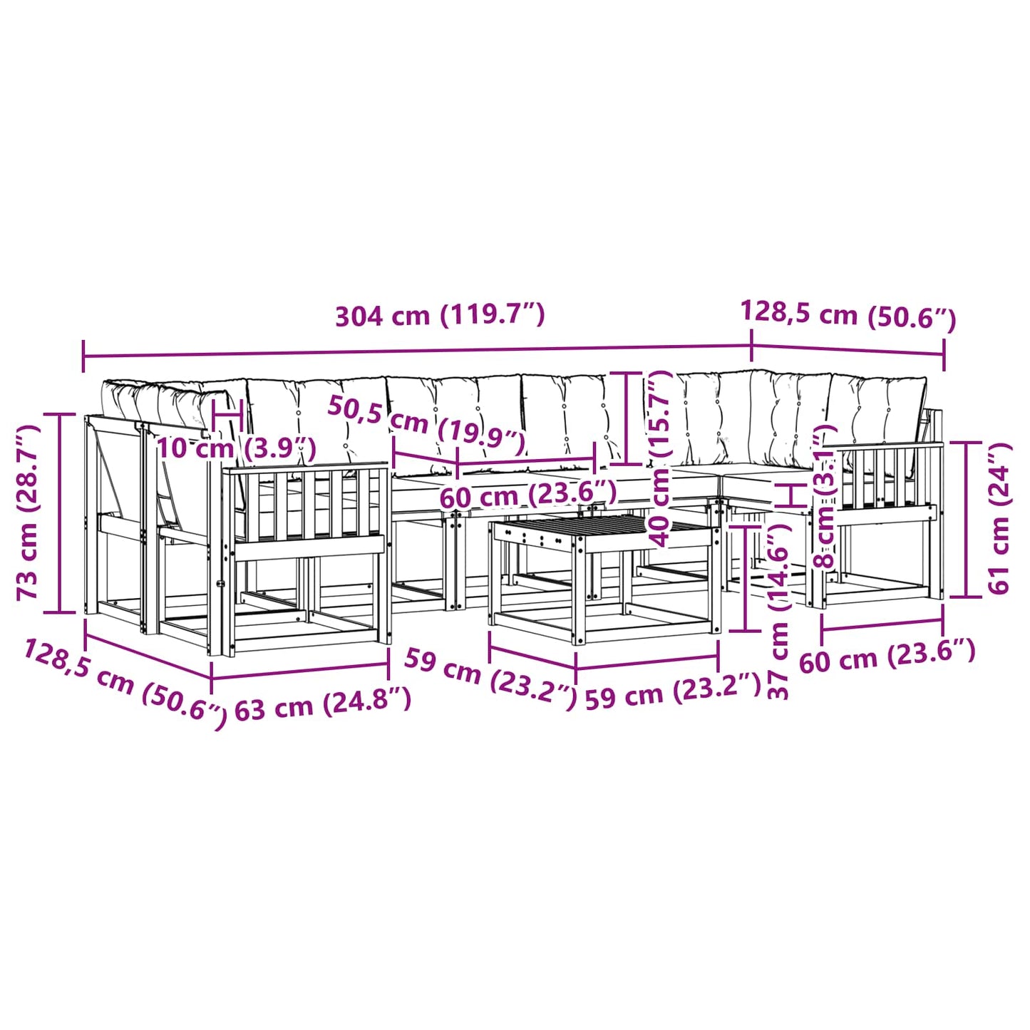 vidaXL Σειρά Καναπέ Εξωτερικού με μαξιλάρι 8 pcs Φυσικό και Κρέμα