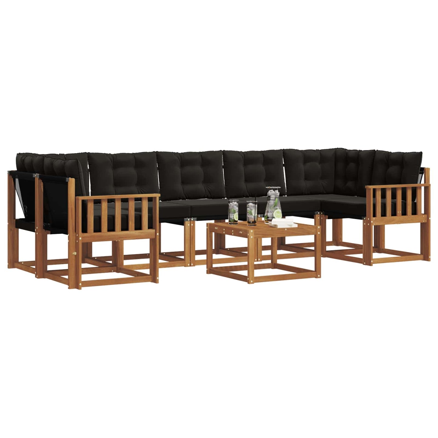 vidaXL Σειρά Καναπέ Εξωτερικού με μαξιλάρι 8 pcs Φυσικό και Μαύρο