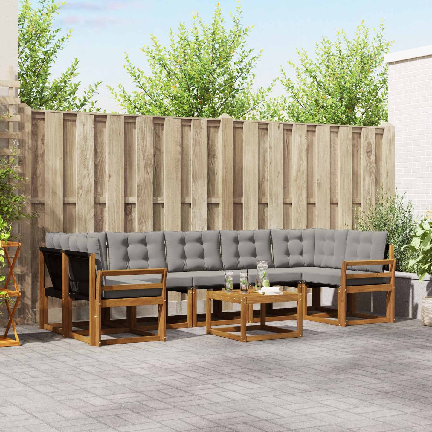 vidaXL Σειρά Καναπέ Εξωτερικού 8 pcs Φυσικό και Ανοιχτό Γκρι