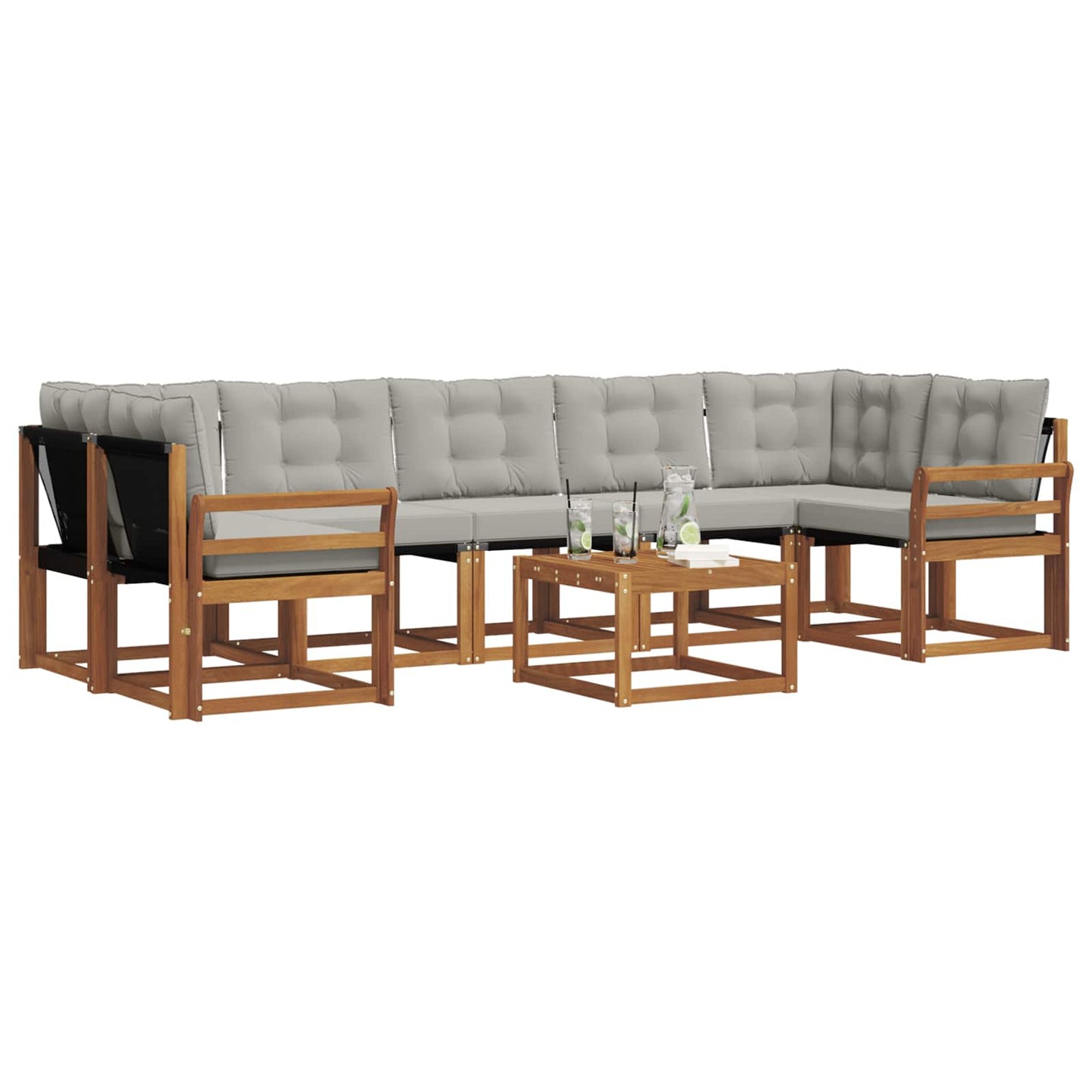 vidaXL Σειρά Καναπέ Εξωτερικού 8 pcs Φυσικό και Ανοιχτό Γκρι