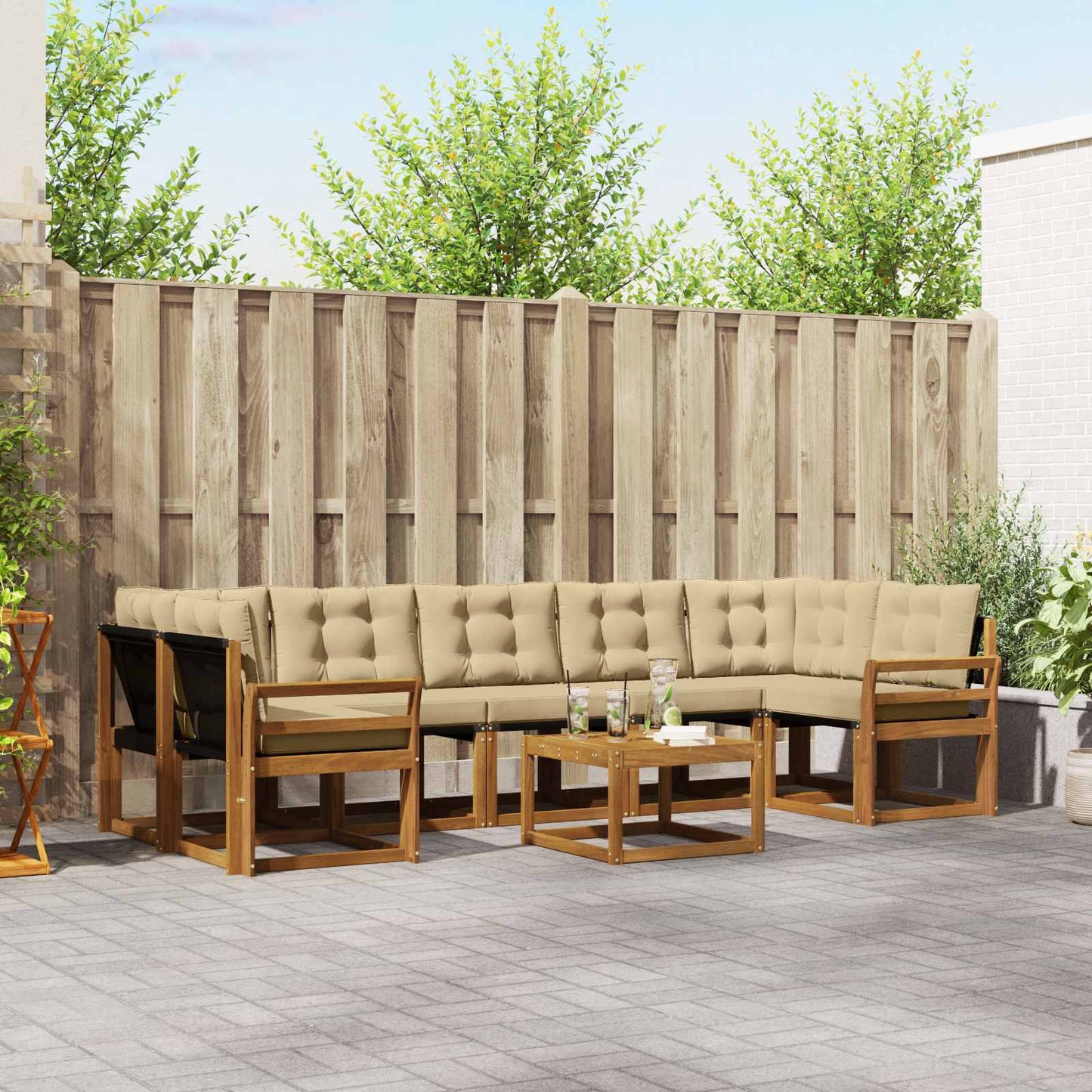 vidaXL Σειρά Καναπέ Εξωτερικού με μαξιλάρι 8 pcs Φυσικό και Μπεζ