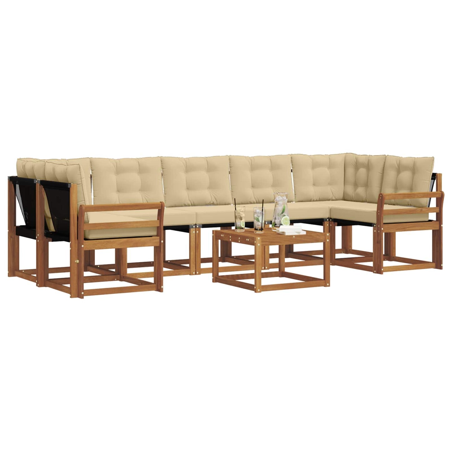 vidaXL Σειρά Καναπέ Εξωτερικού με μαξιλάρι 8 pcs Φυσικό και Μπεζ