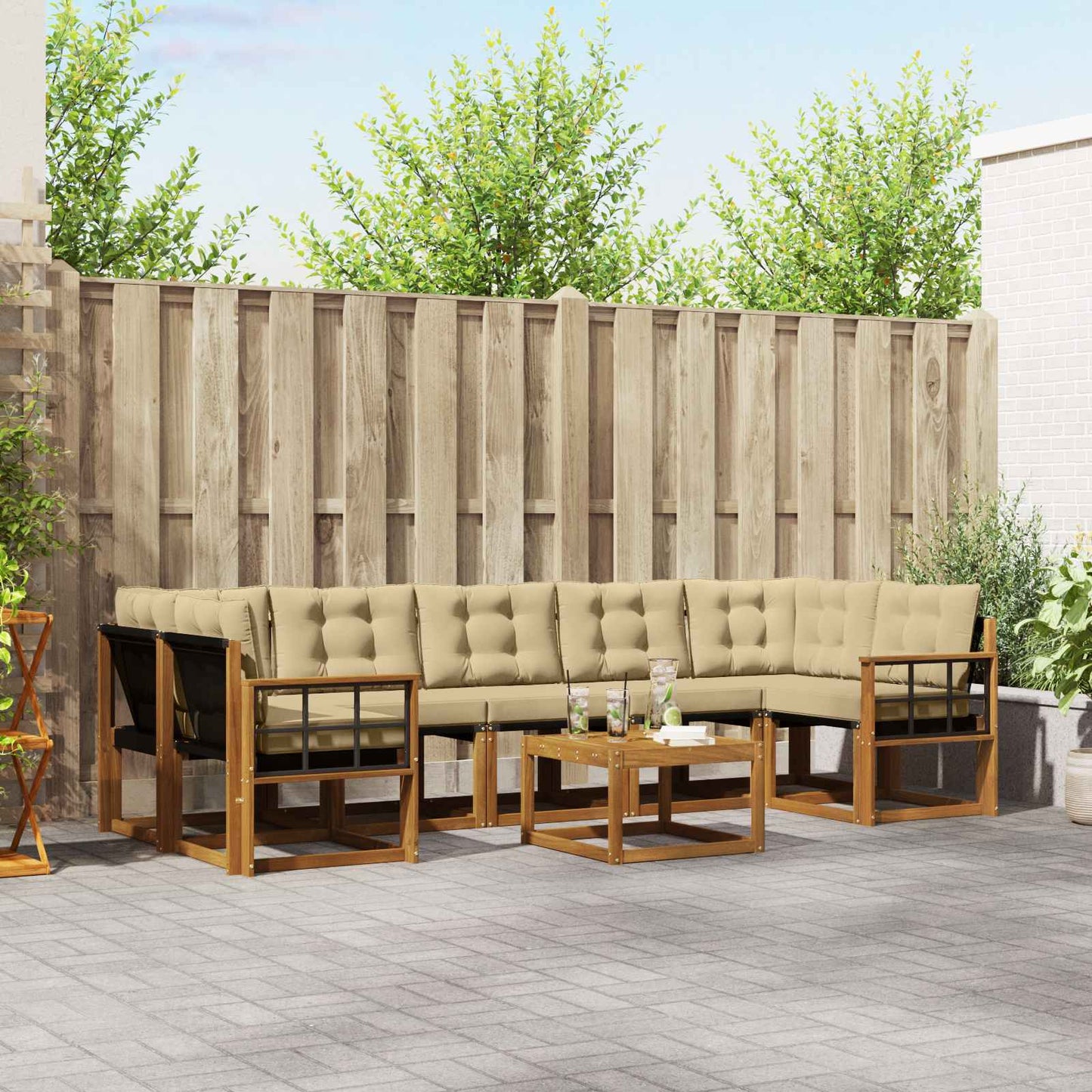 vidaXL Σειρά Καναπέ Εξωτερικού με μαξιλάρι 8 pcs Φυσικό και Μπεζ