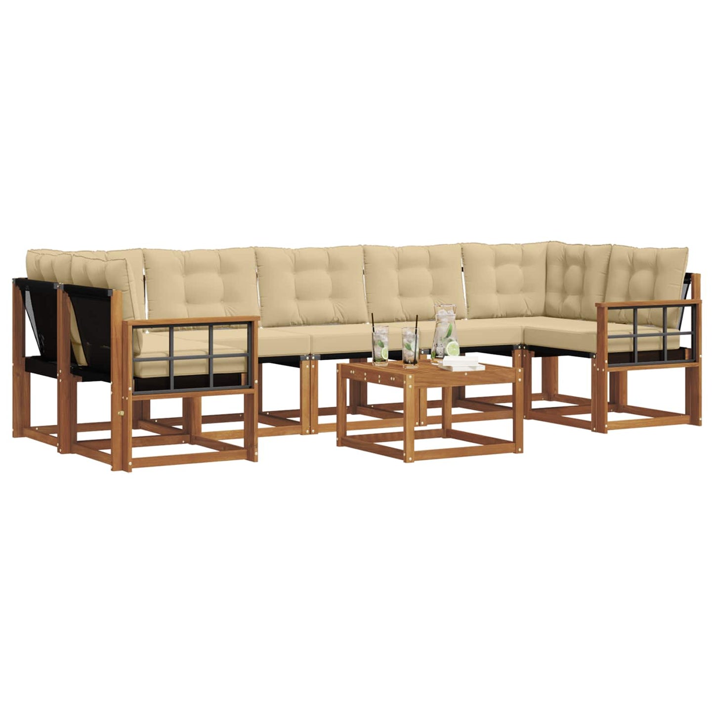 vidaXL Σειρά Καναπέ Εξωτερικού με μαξιλάρι 8 pcs Φυσικό και Μπεζ