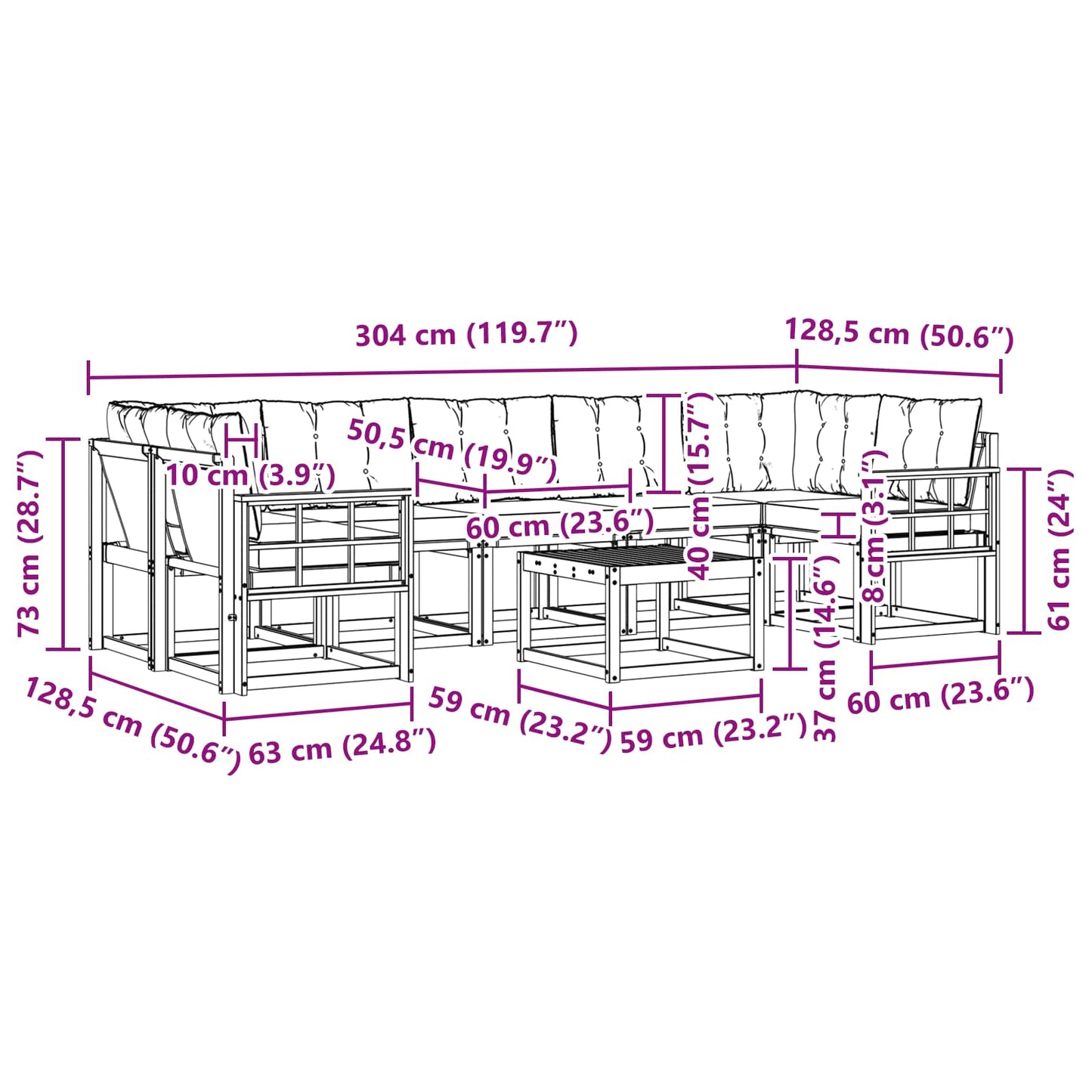 vidaXL Σειρά Καναπέ Εξωτερικού με μαξιλάρι 8 pcs Φυσικό και Μπεζ