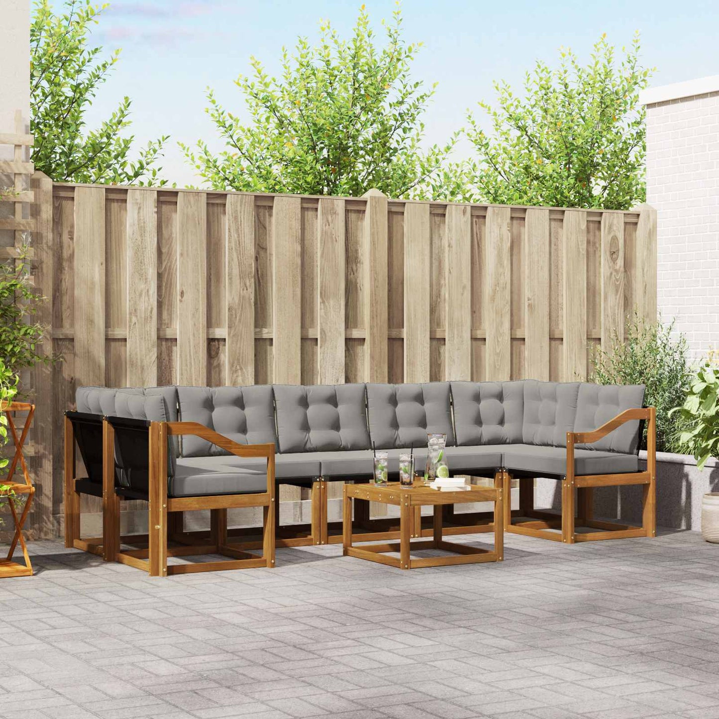 vidaXL Σειρά Καναπέ Εξωτερικού 8 pcs Φυσικό και Ανοιχτό Γκρι