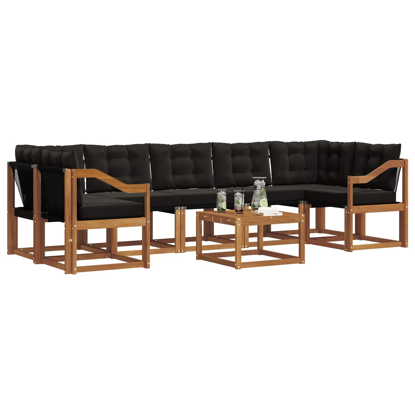 vidaXL Σειρά Καναπέ Εξωτερικού με μαξιλάρι 8 pcs Φυσικό και Μαύρο
