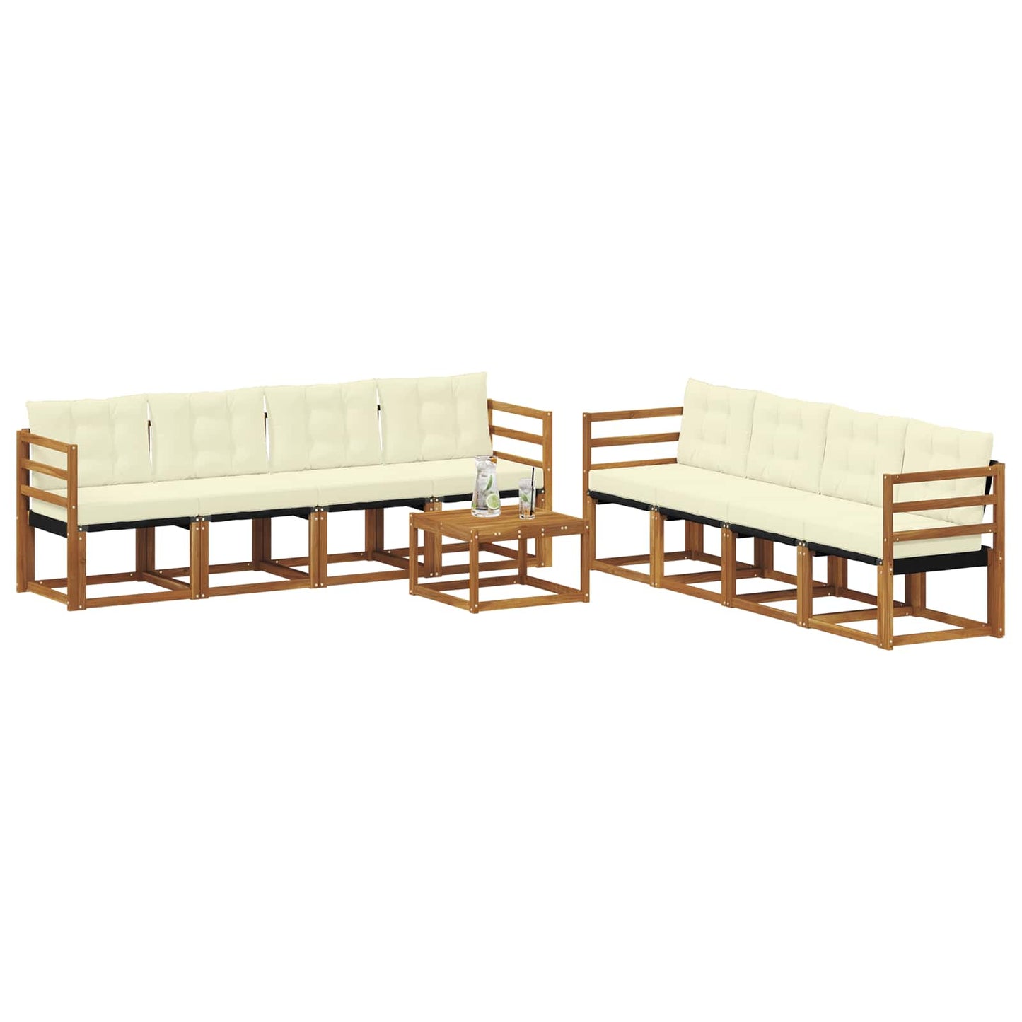 vidaXL Σειρά Καναπέ Εξωτερικού με μαξιλάρι 9 pcs Φυσικό και Κρέμα
