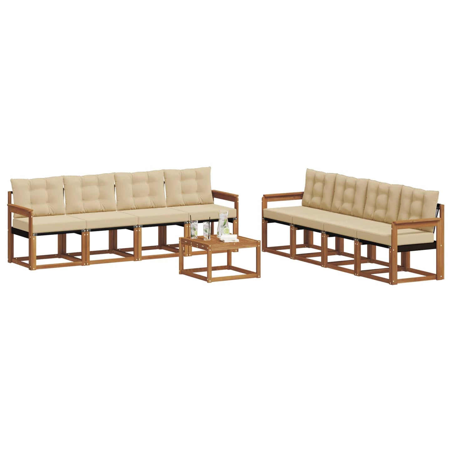 vidaXL Σειρά Καναπέ Εξωτερικού με μαξιλάρι 9 pcs Φυσικό και Μπεζ